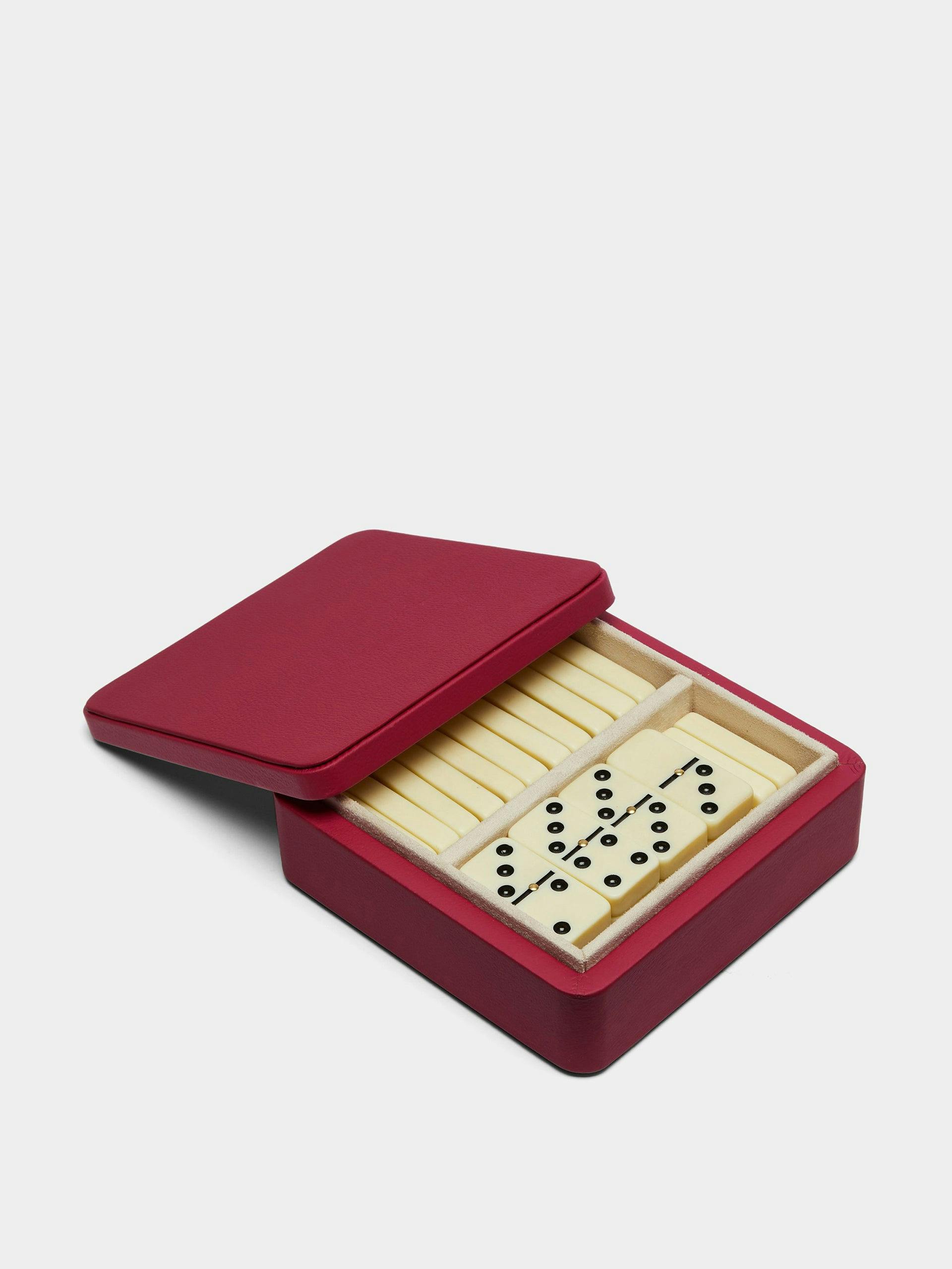 Red leather dominoes set