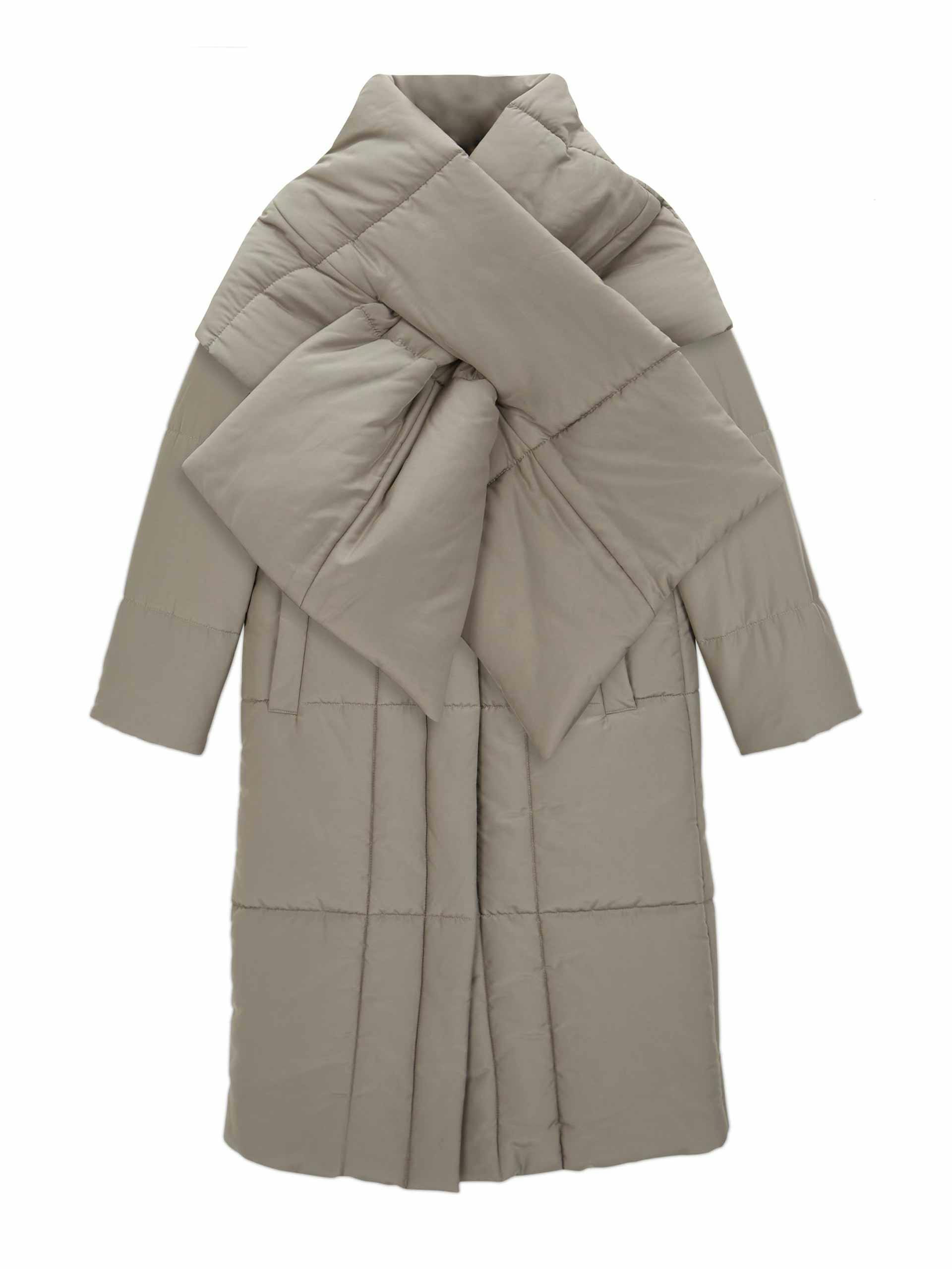 Khaki padded coat with detachable scarf