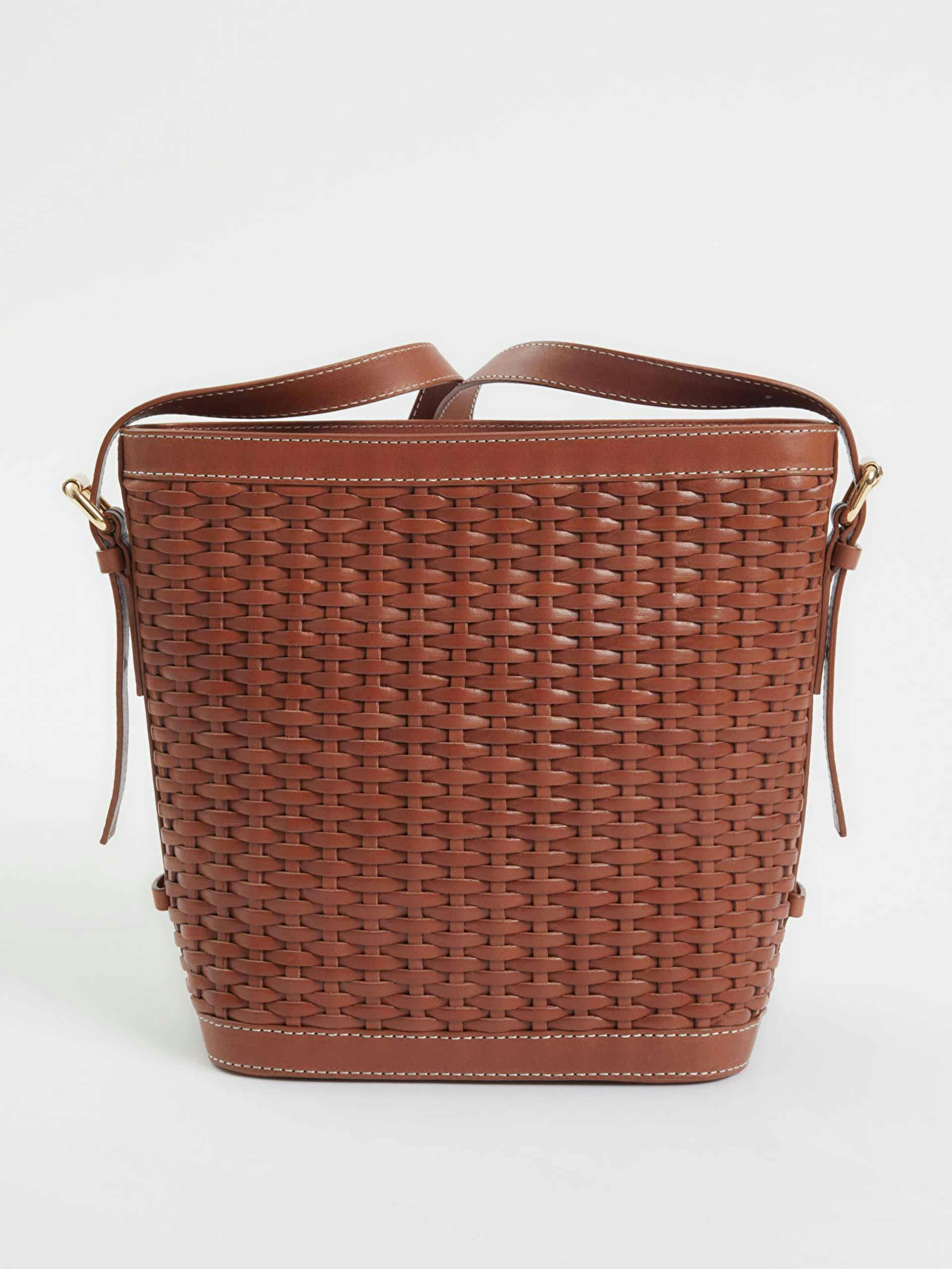 Braided leather bucket bag