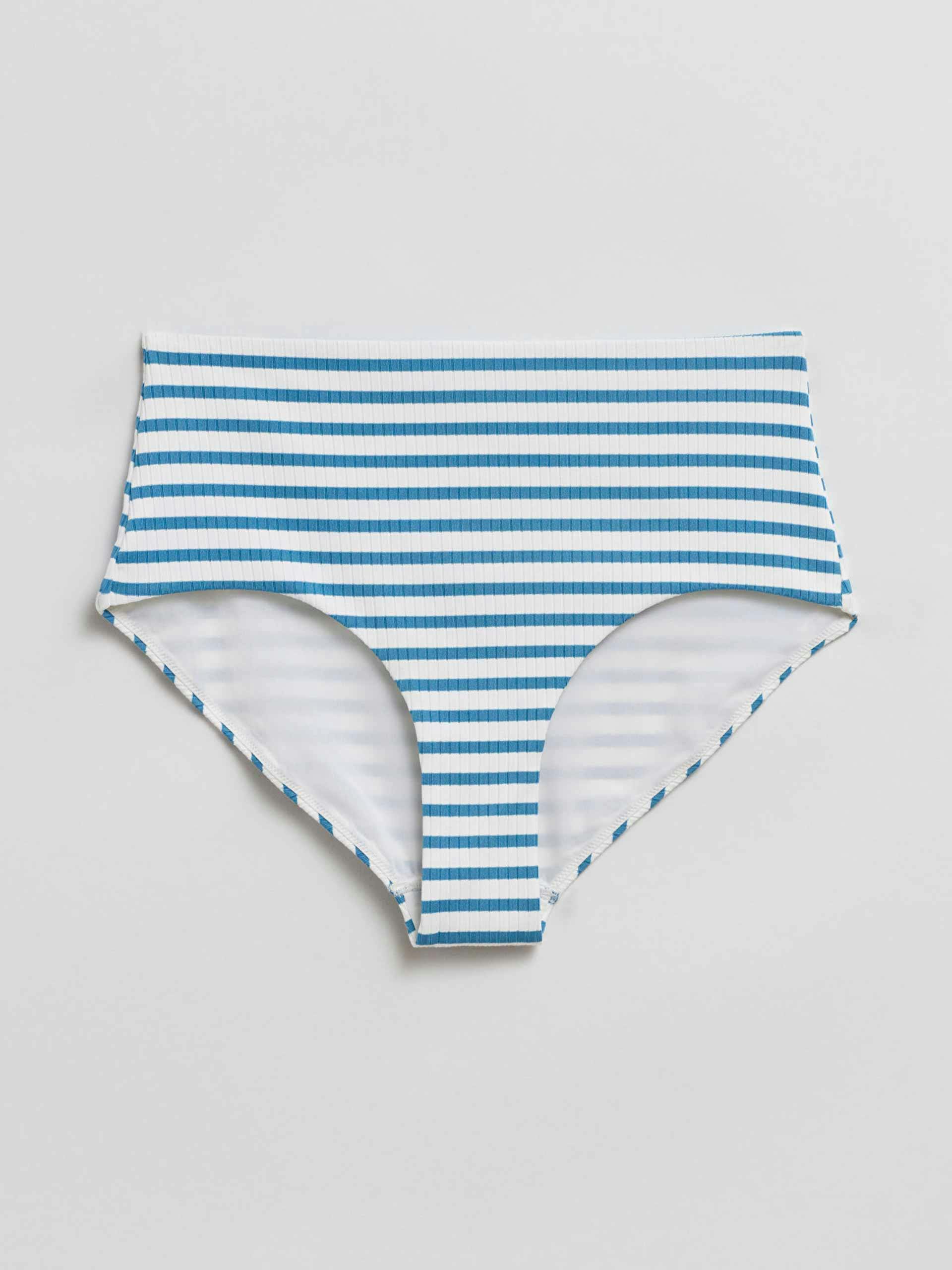 Blue and white striped ribbed bikini bottoms