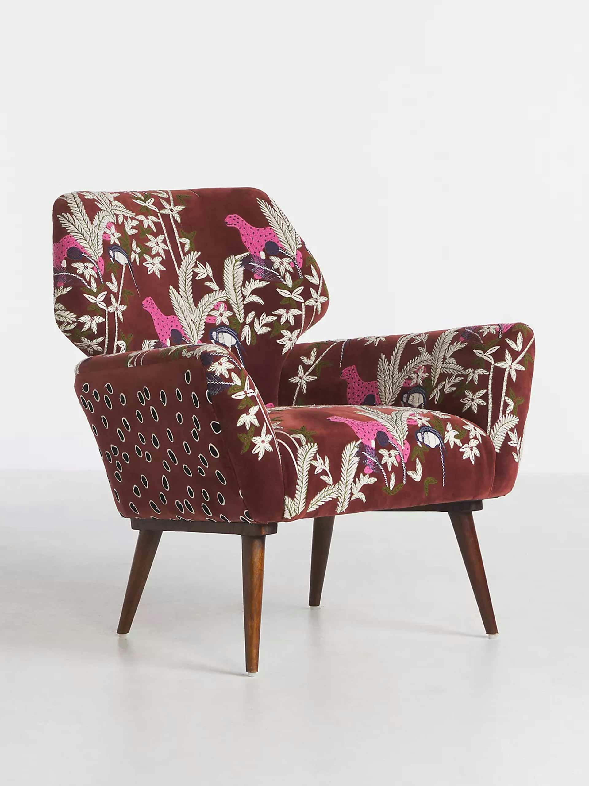 Embroidered velvet chair