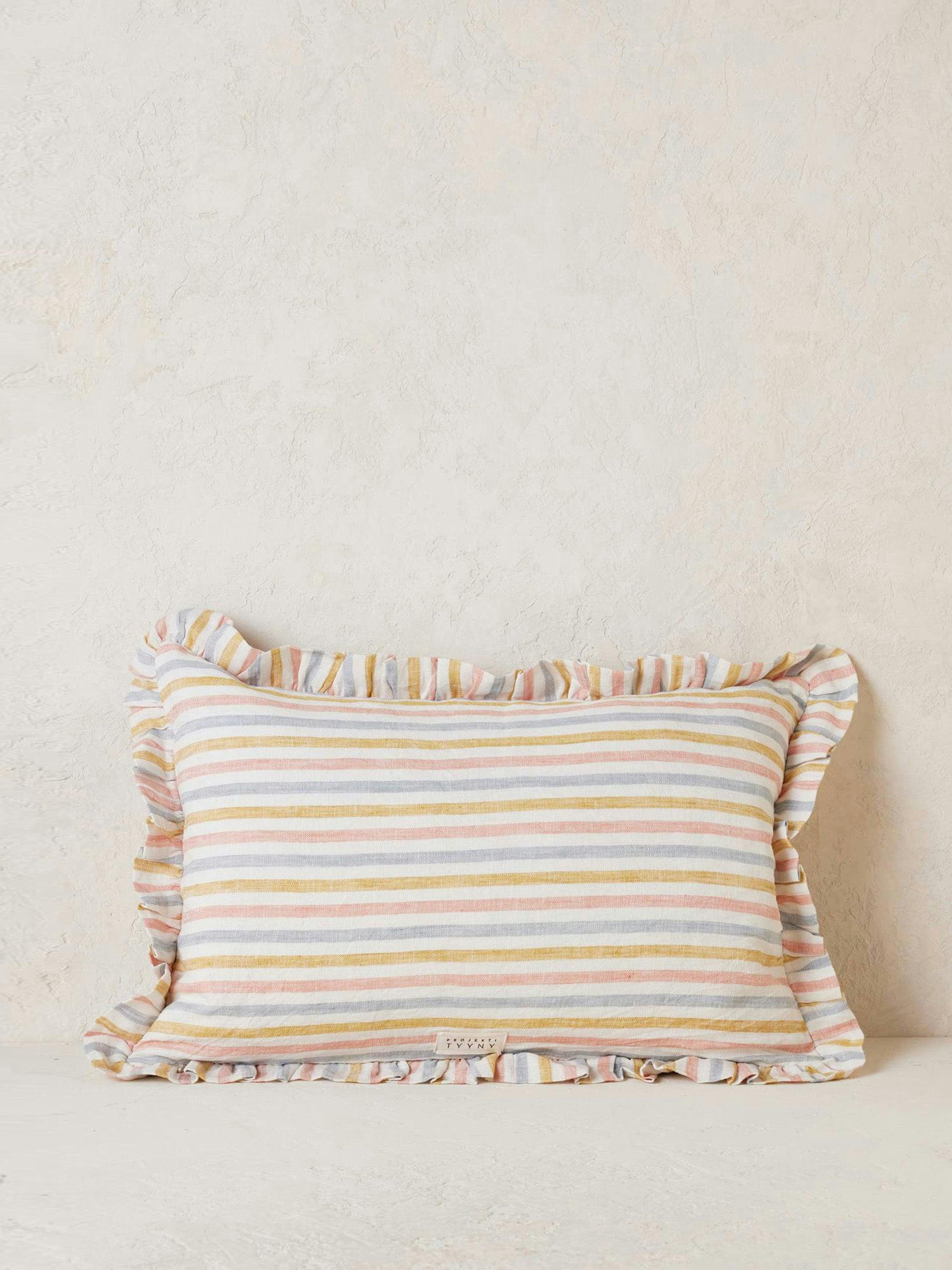 Striped linen cushion