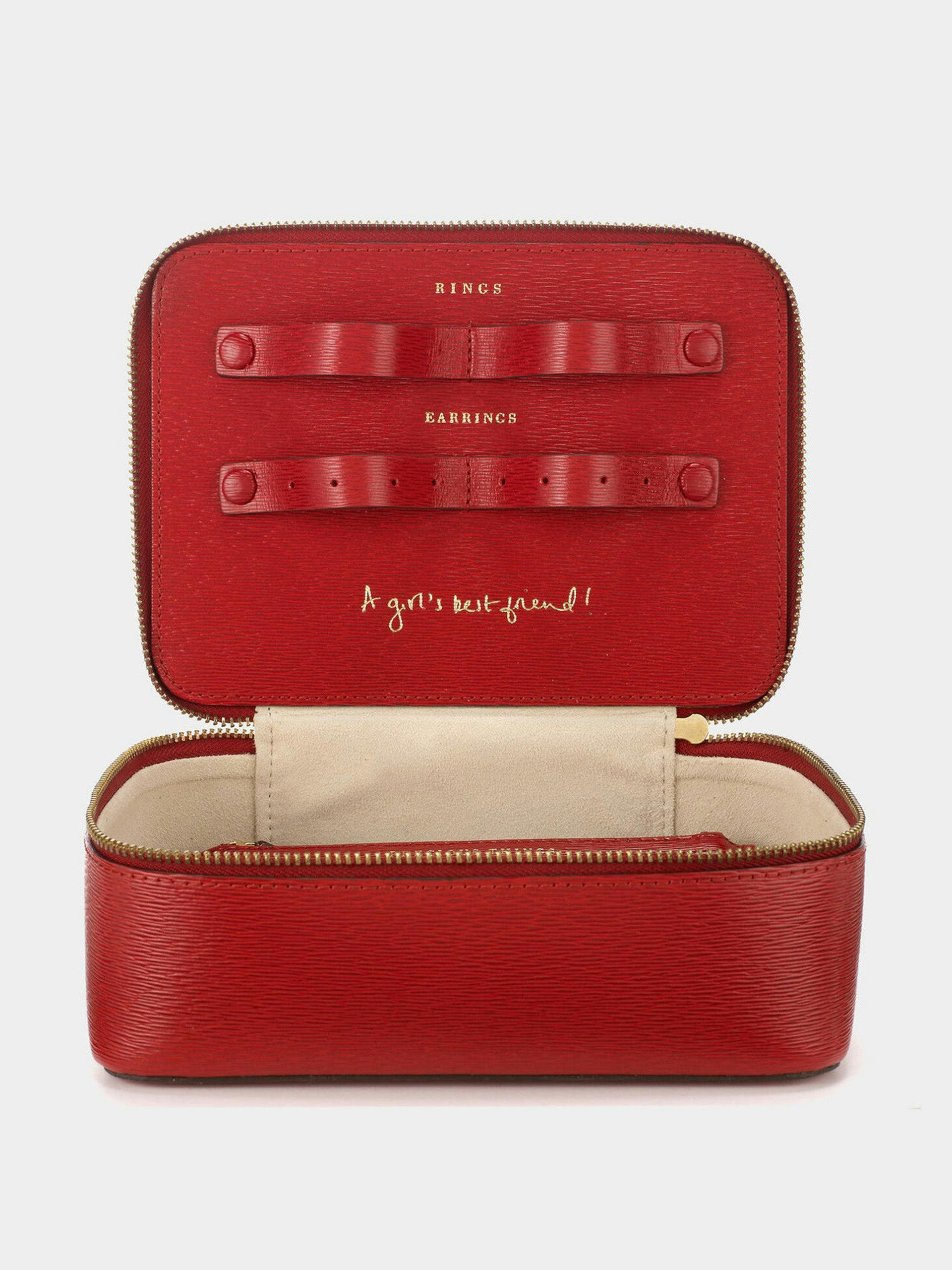 Red bespoke travelling jewellery case