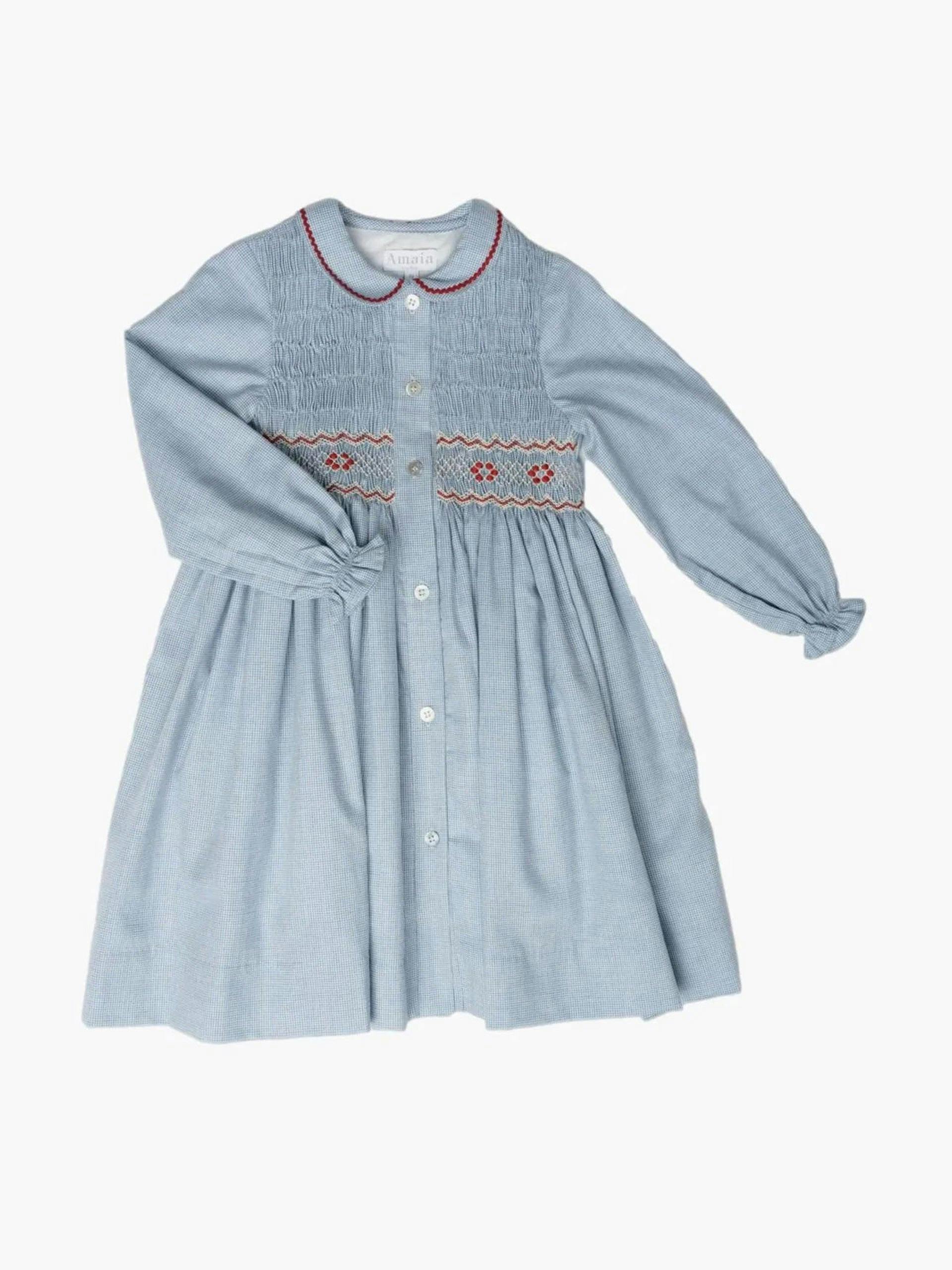 Blue mini houndstooth Aria dress for girls