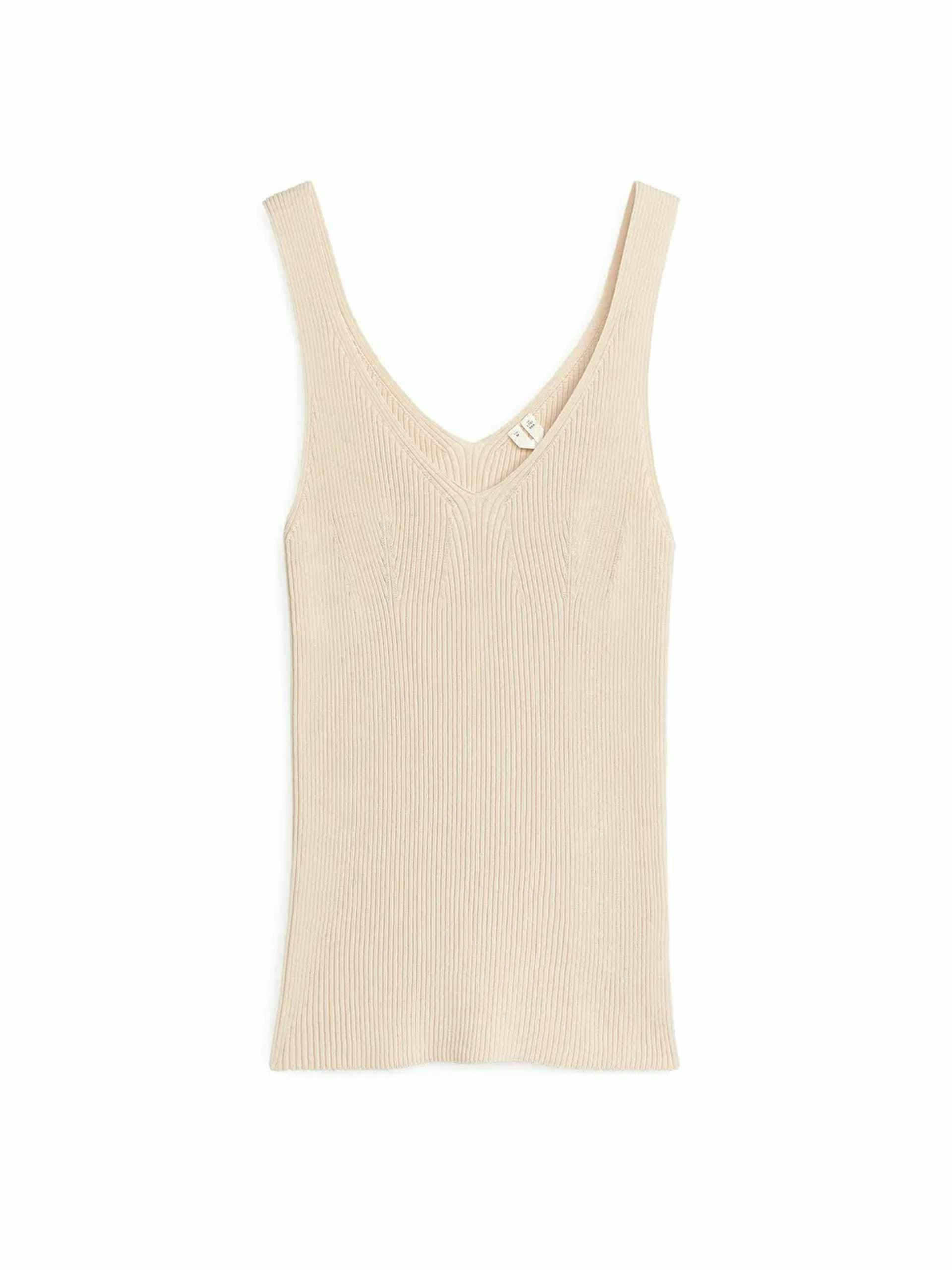 Beige ribbed-knit tank top