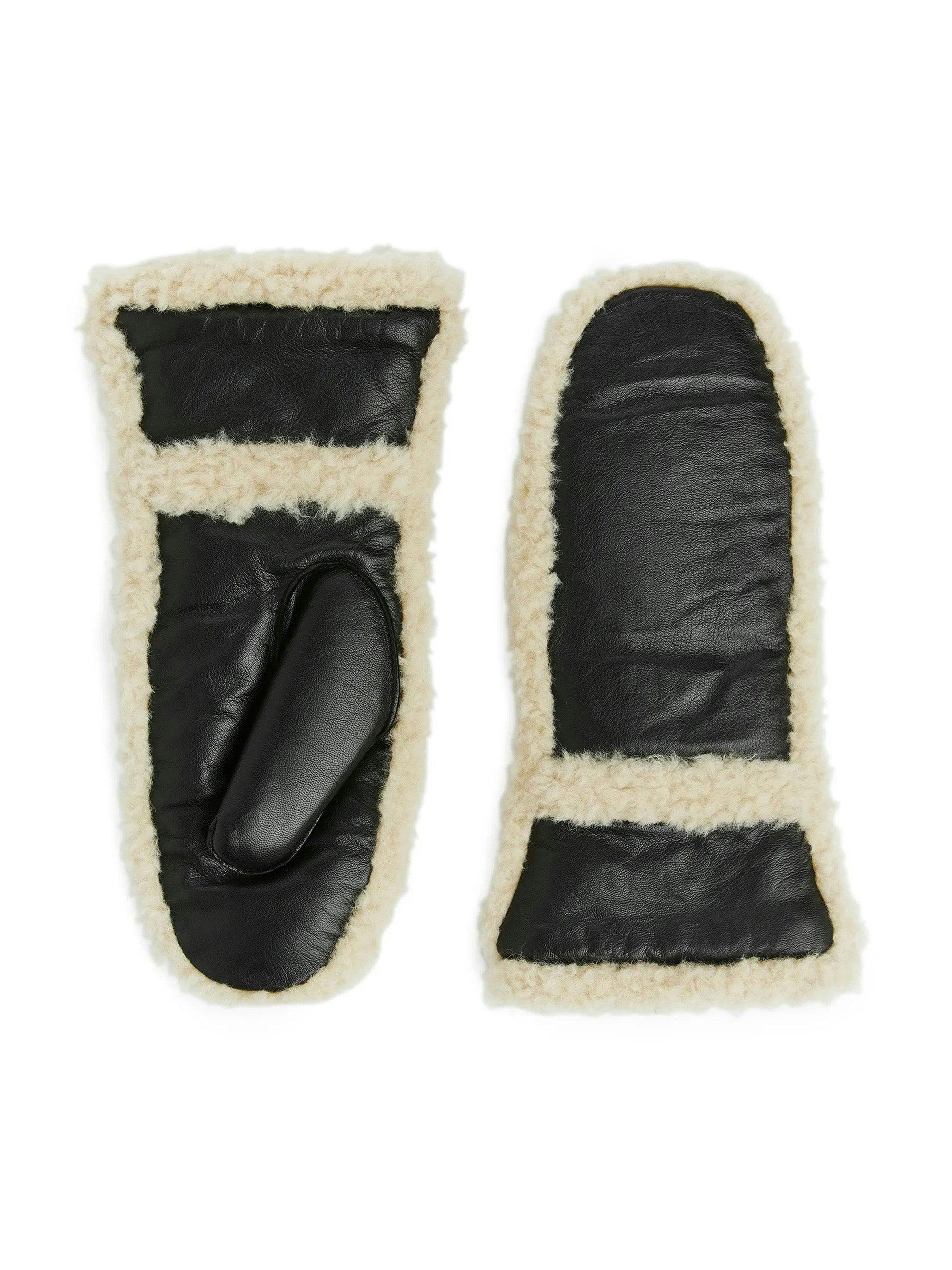 Leather shearling mittens