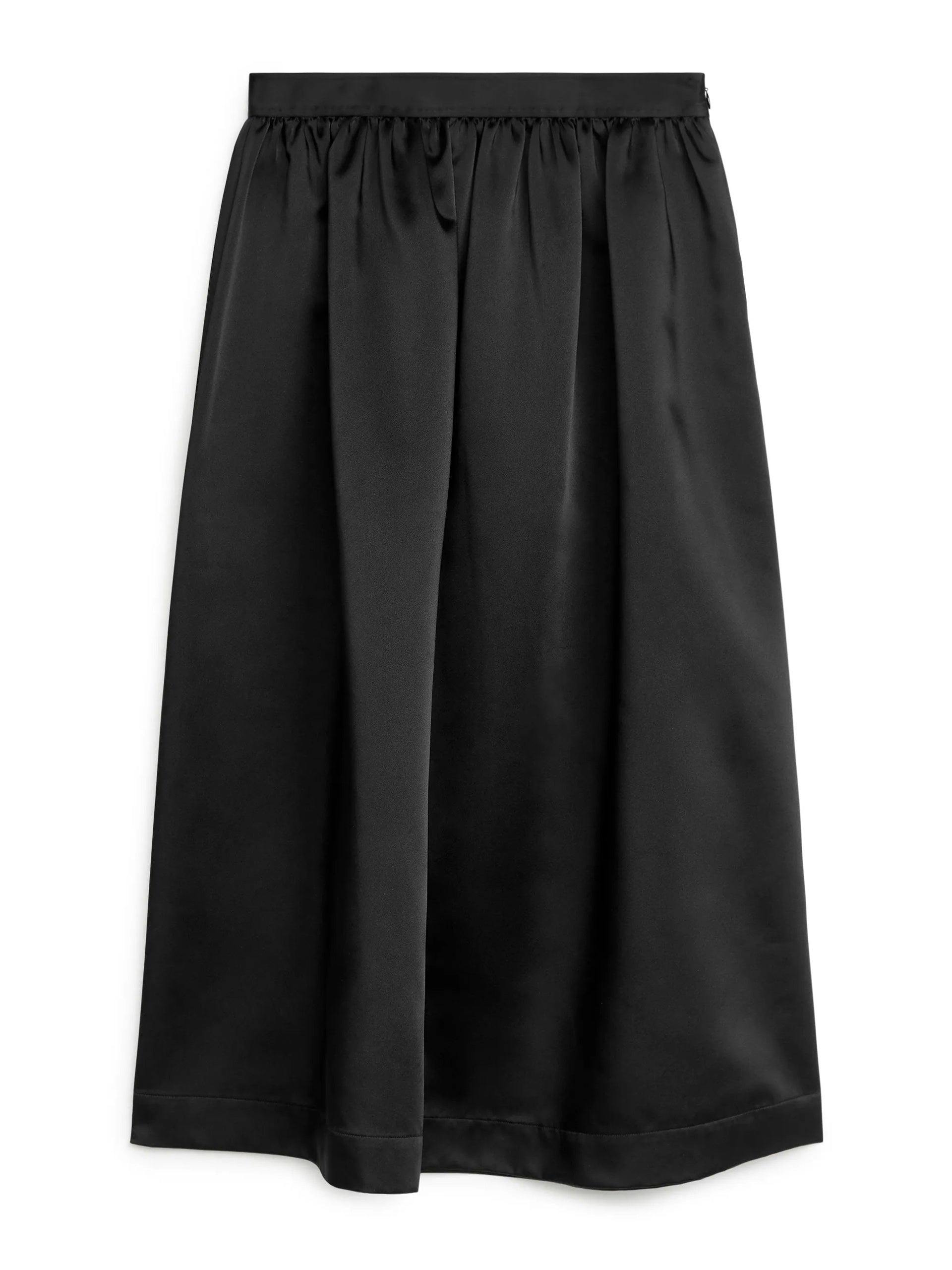 Black taffeta midi skirt