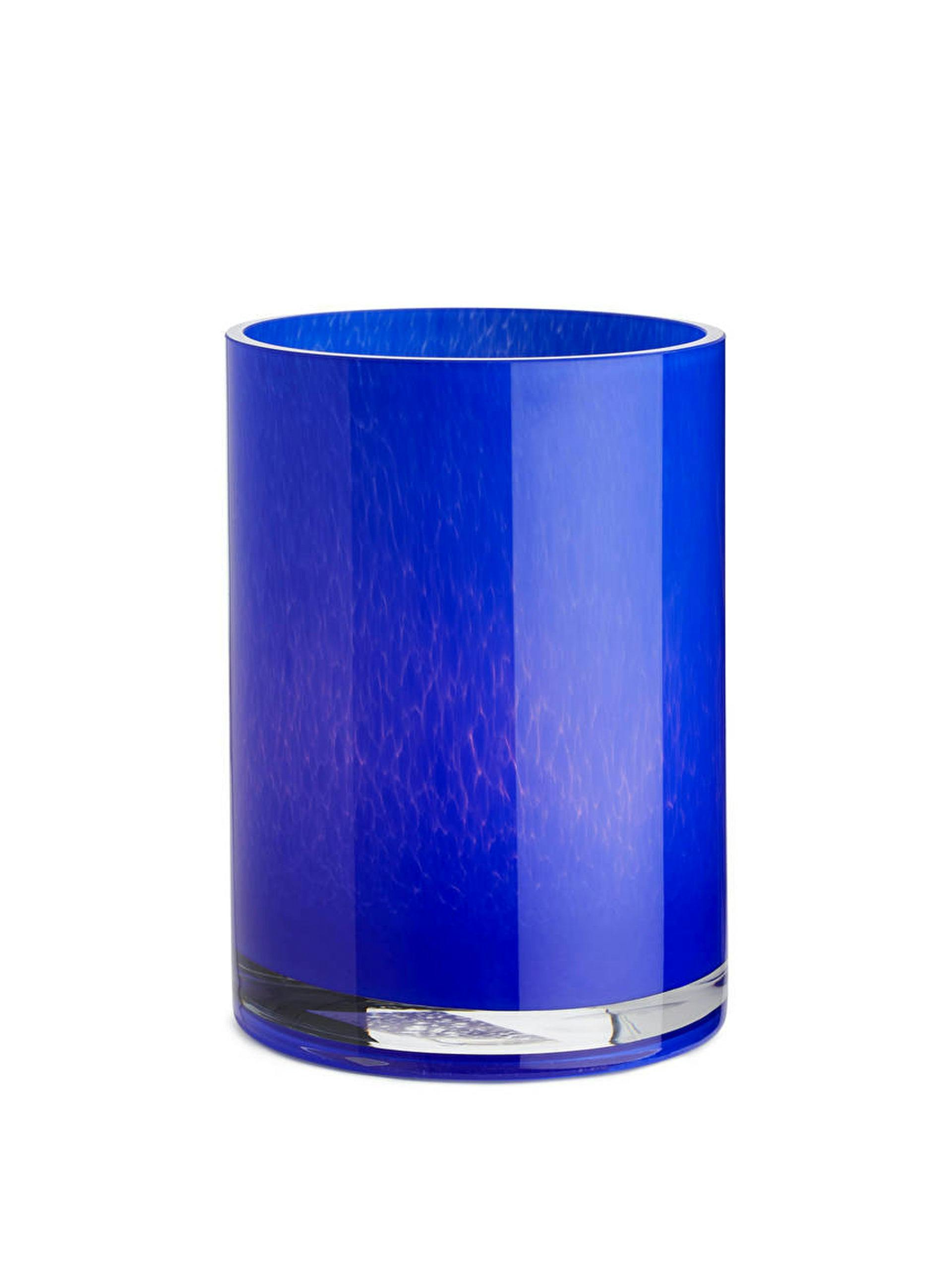 Blue glass tea light holder