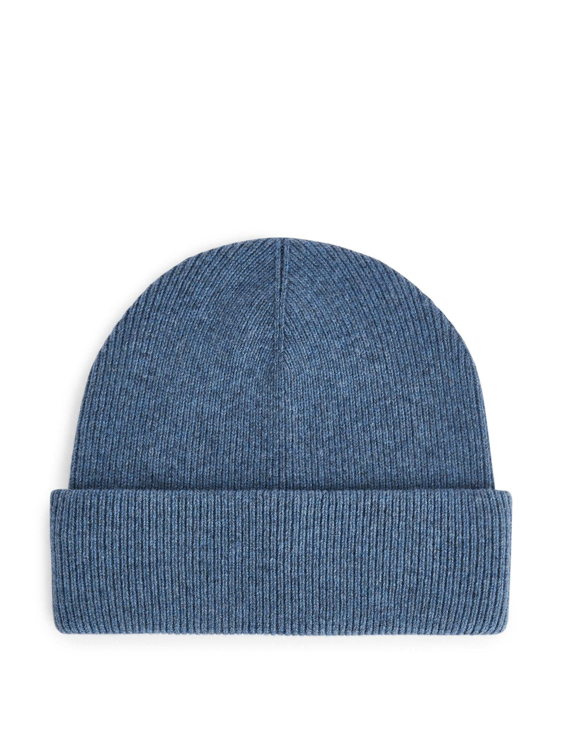 Blue rib-knit wool beanie