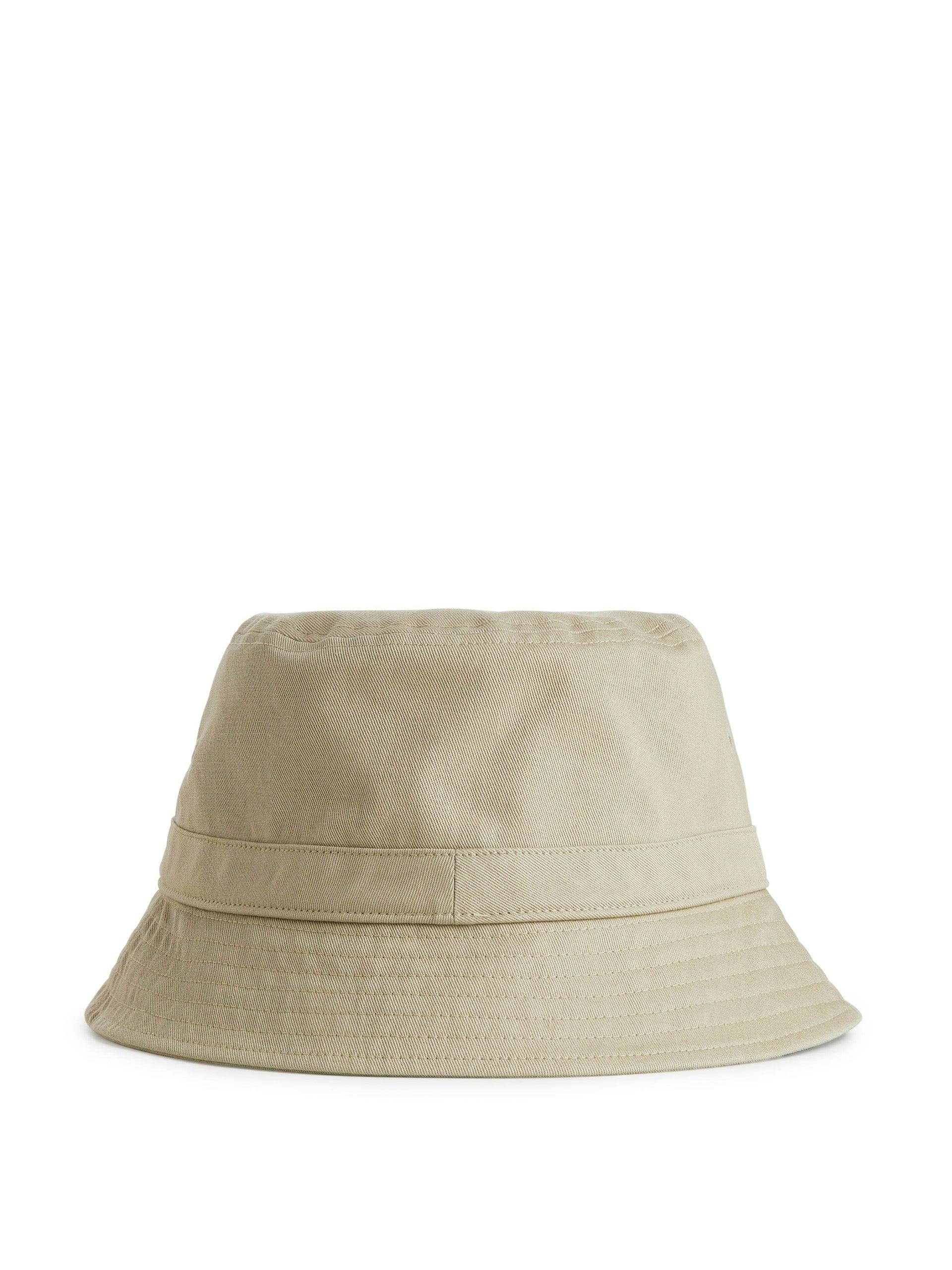 Cotton-twill beige bucket hat