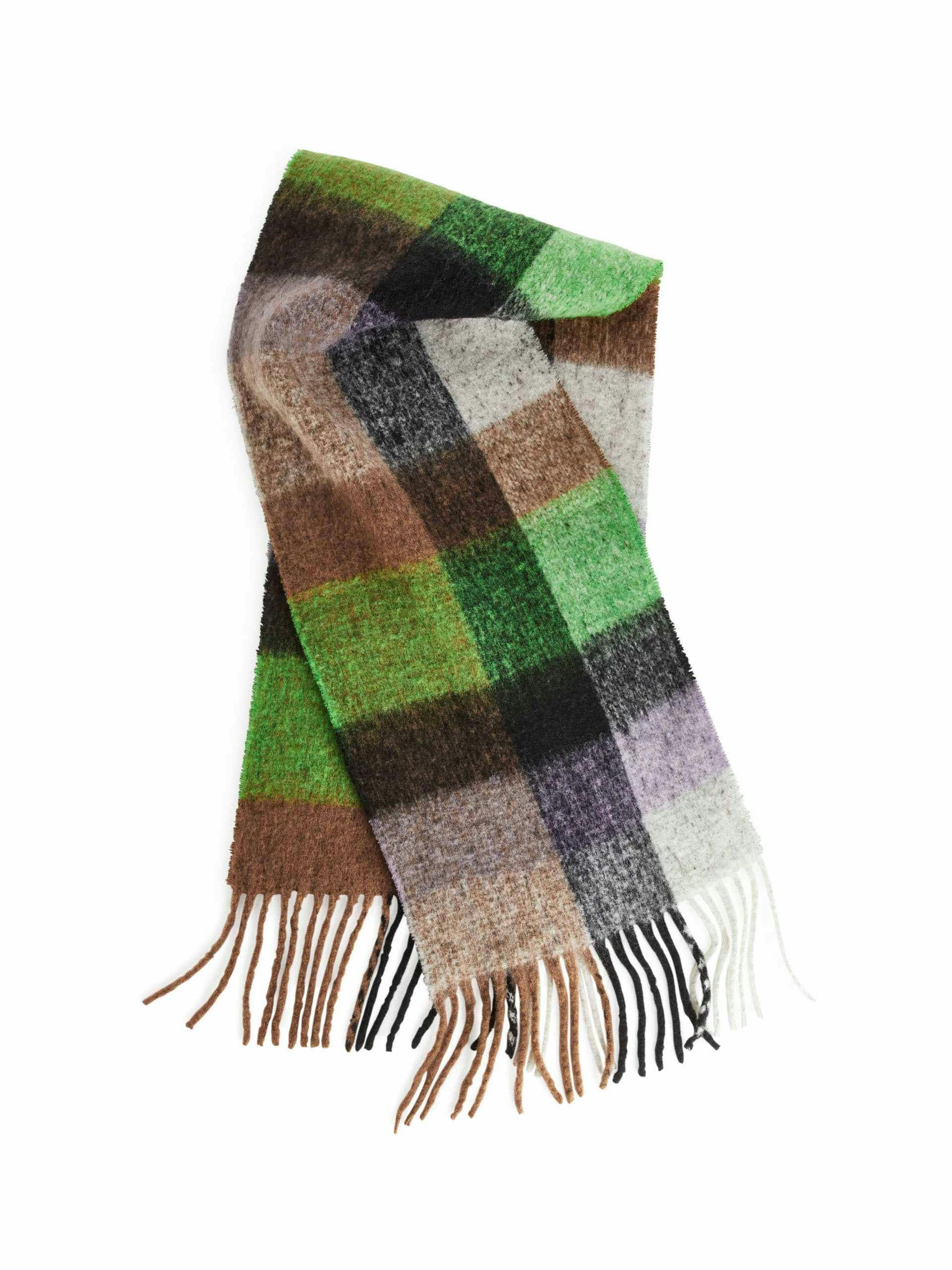 Green patterned wool scarf