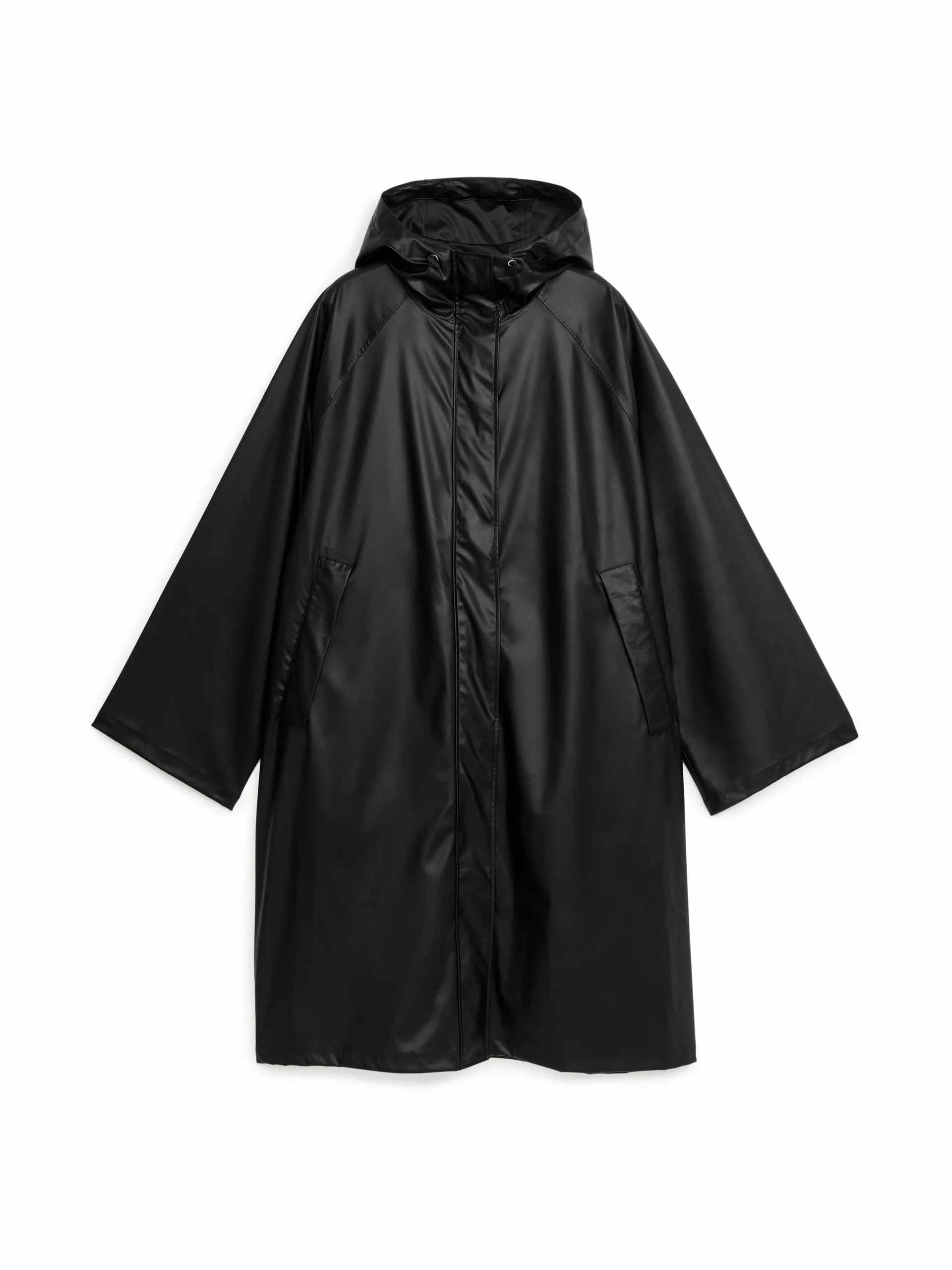 Black hooded rain jacket