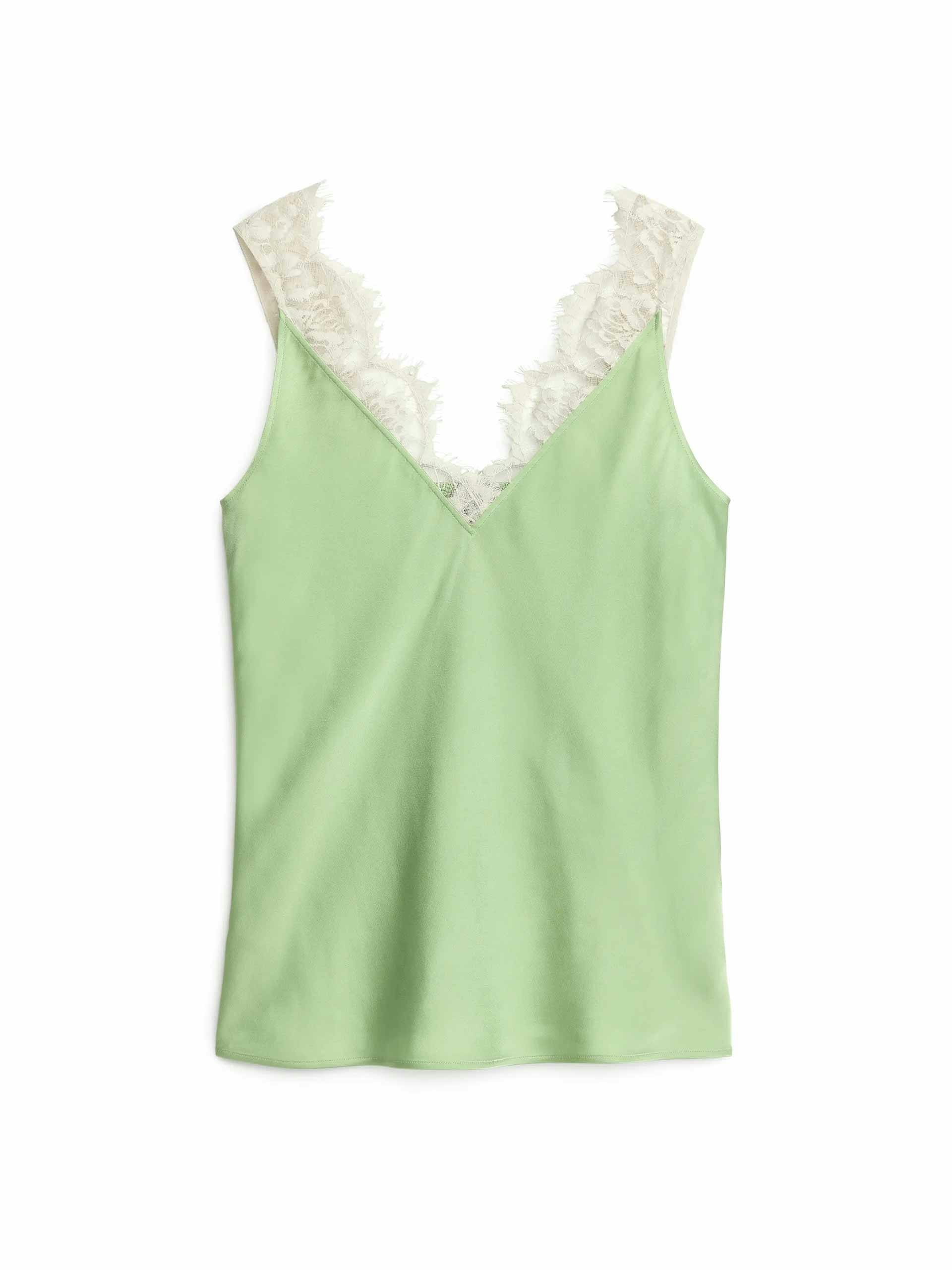 Green satin top with lace detail