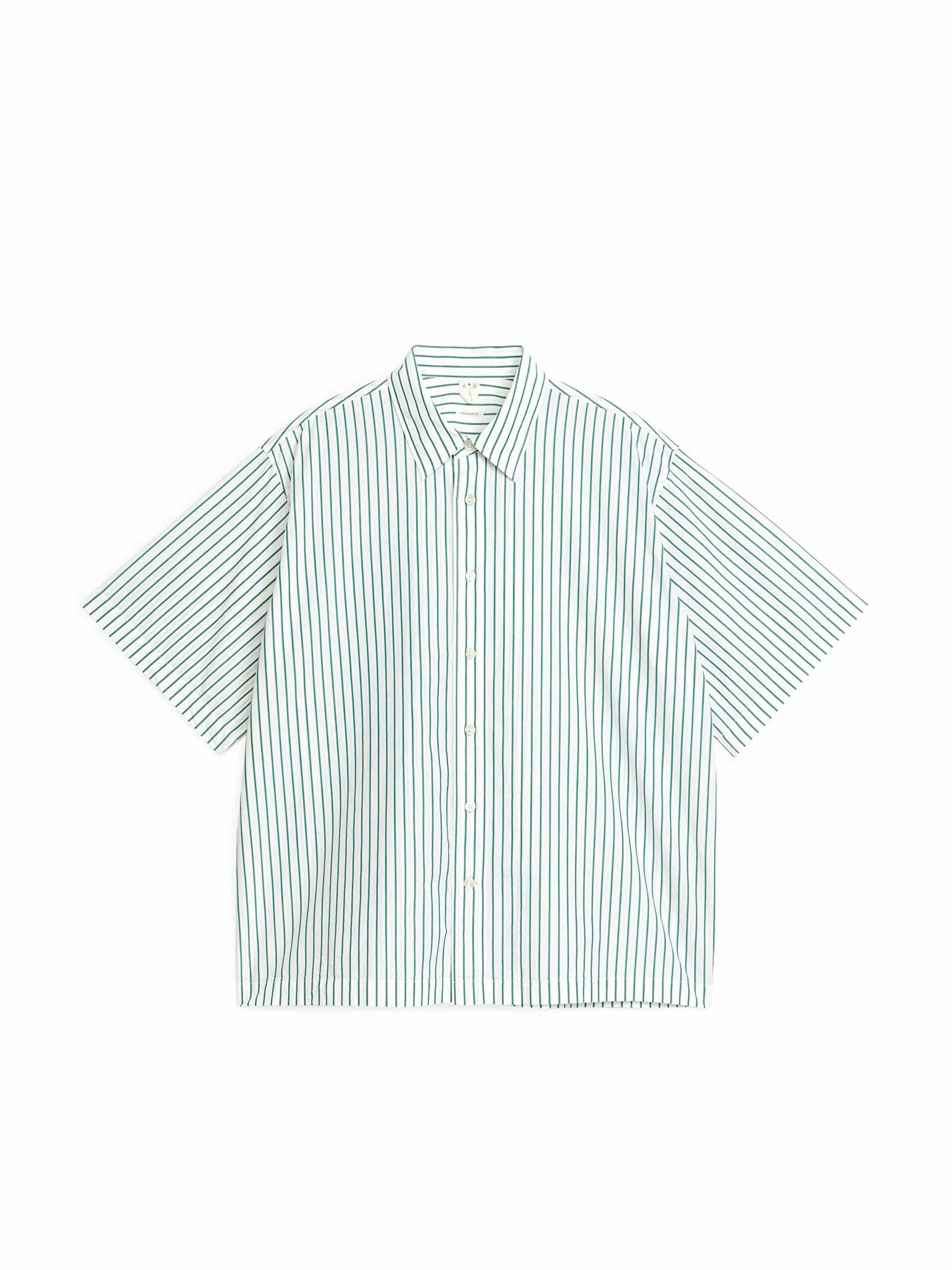 Green and white striped polo shirt
