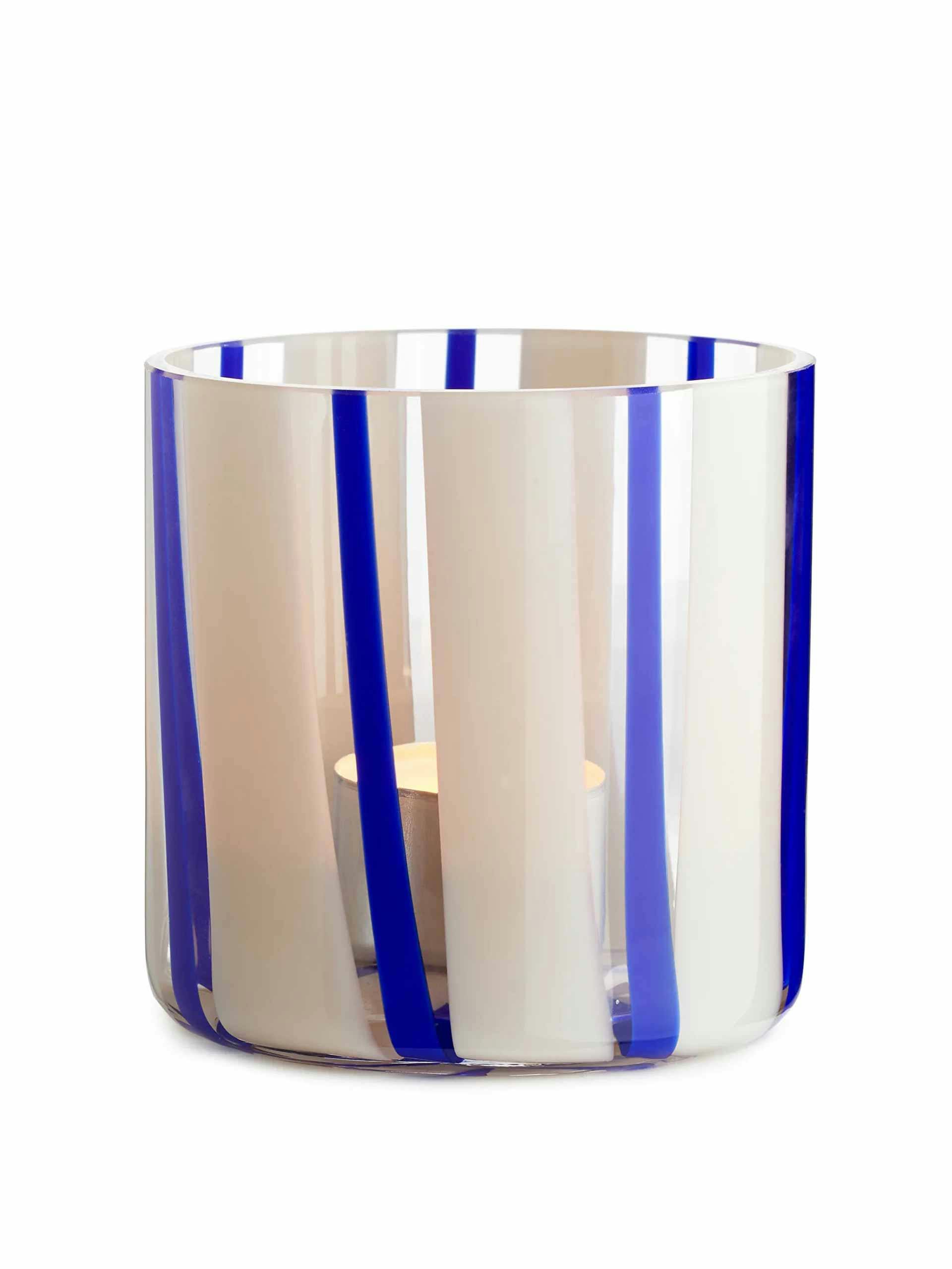 Blue and white striped tea light holder