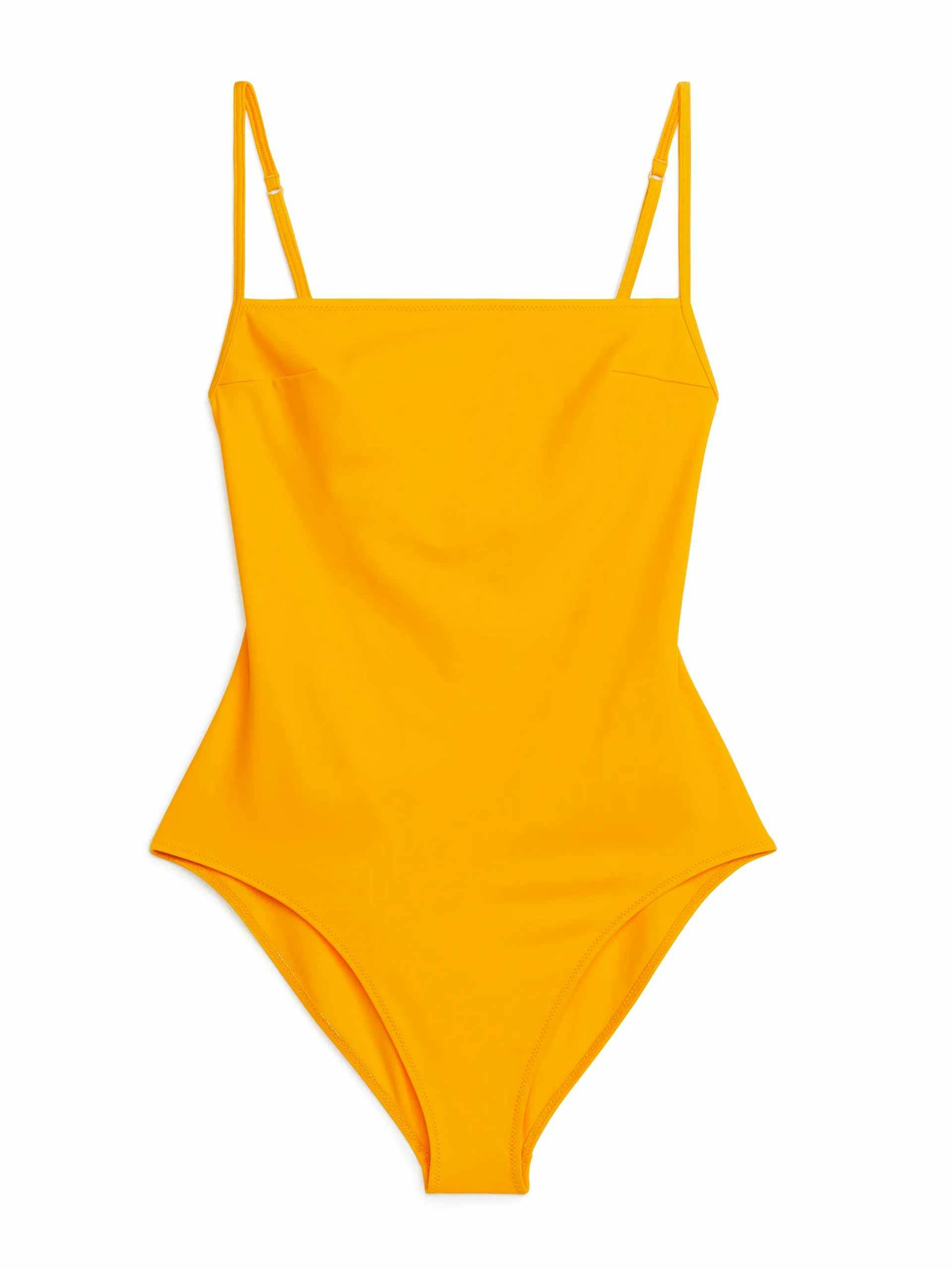 Yellow square-neck swimsuit