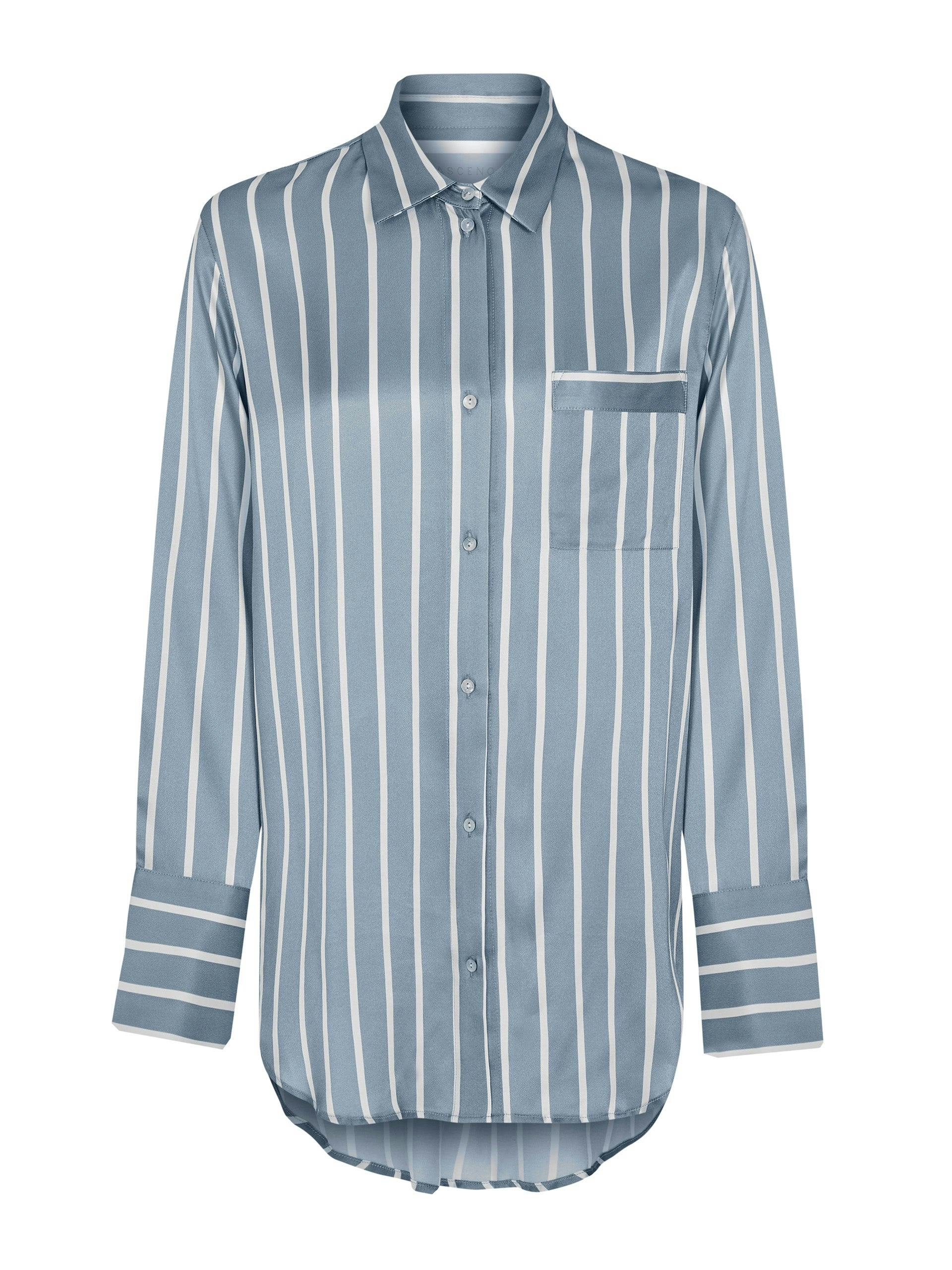 Paris dust blue striped silk pyjama shirt