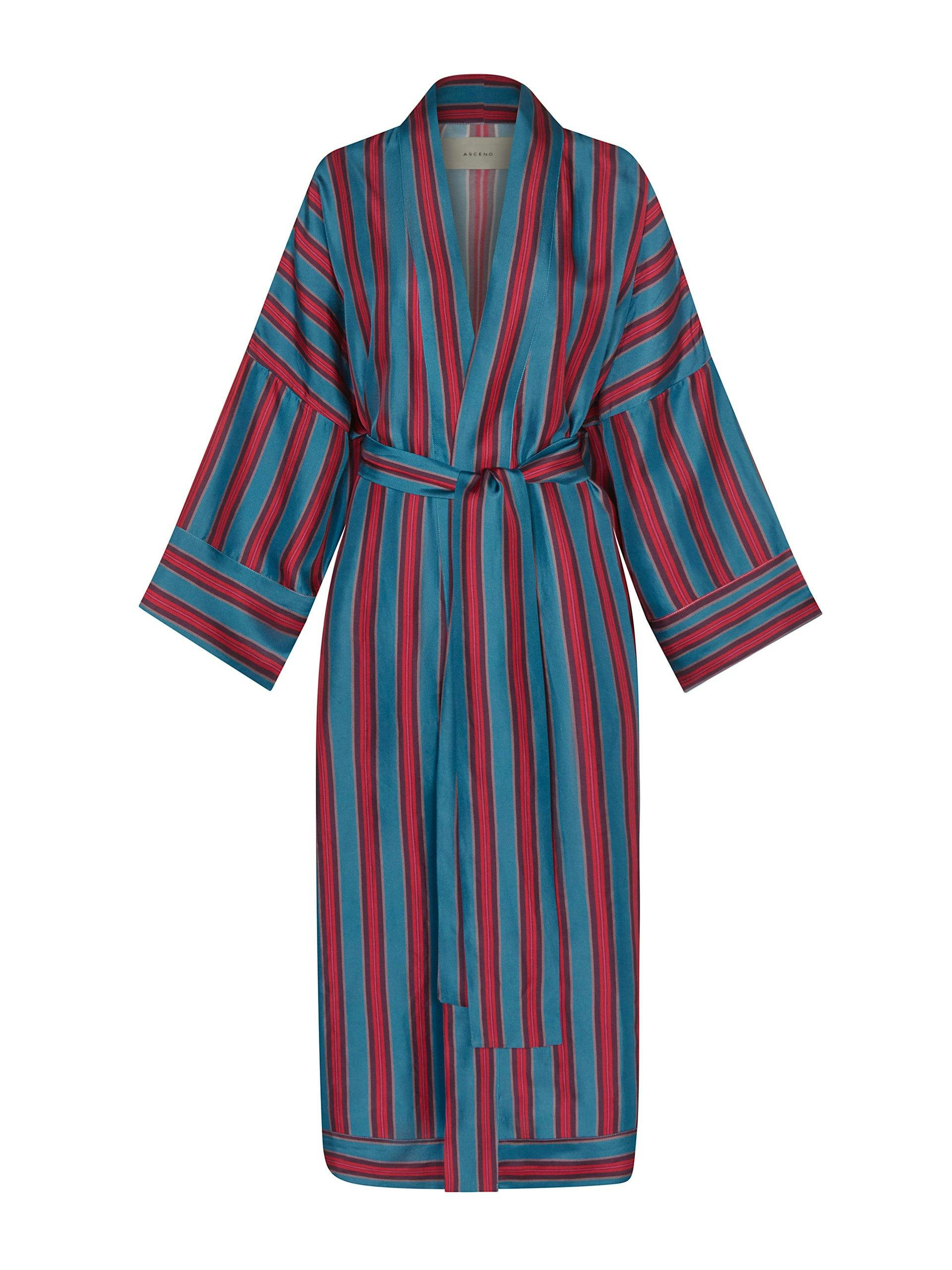 Stripe silk twill robe