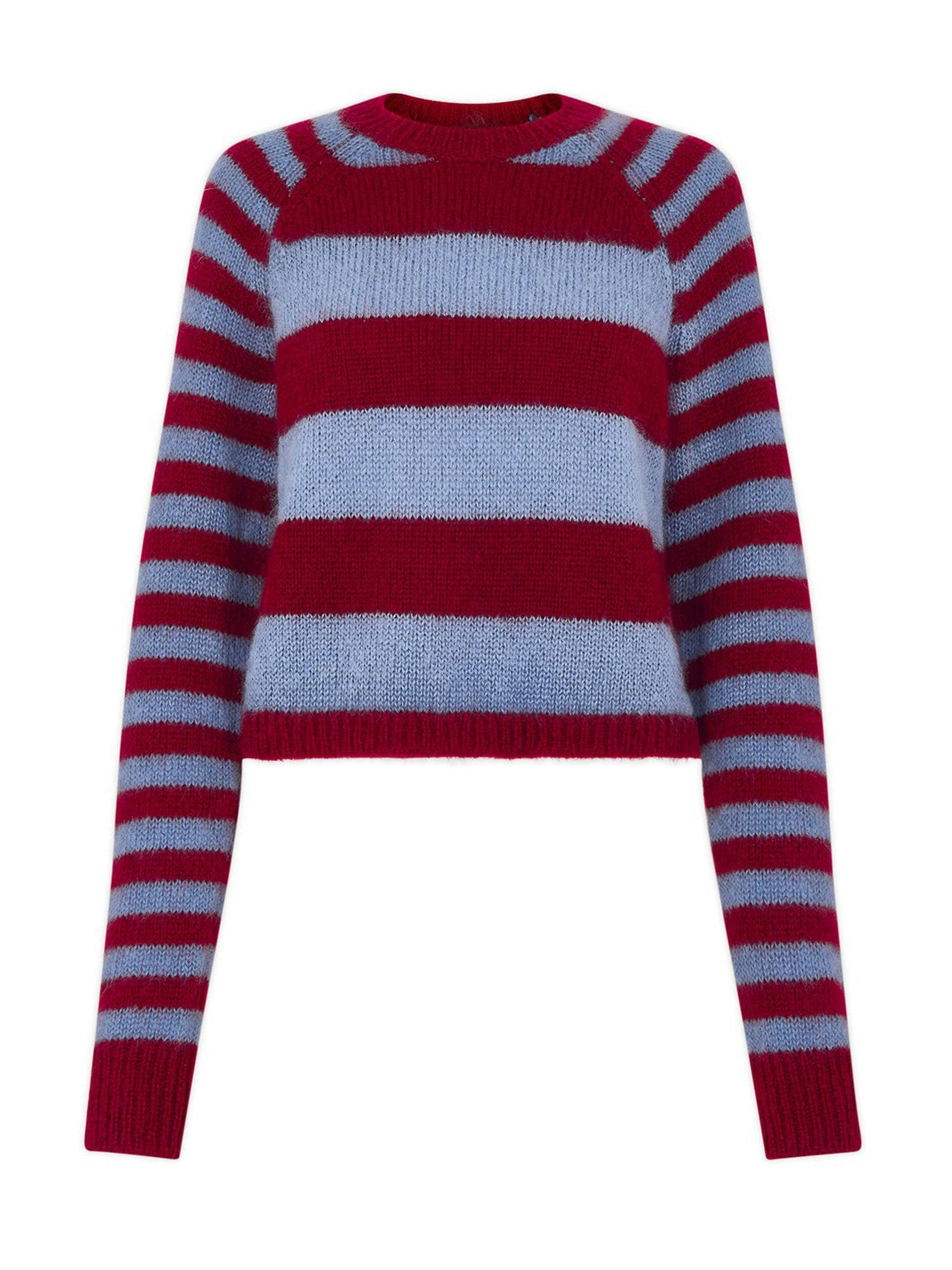 Red and blue striped jumper