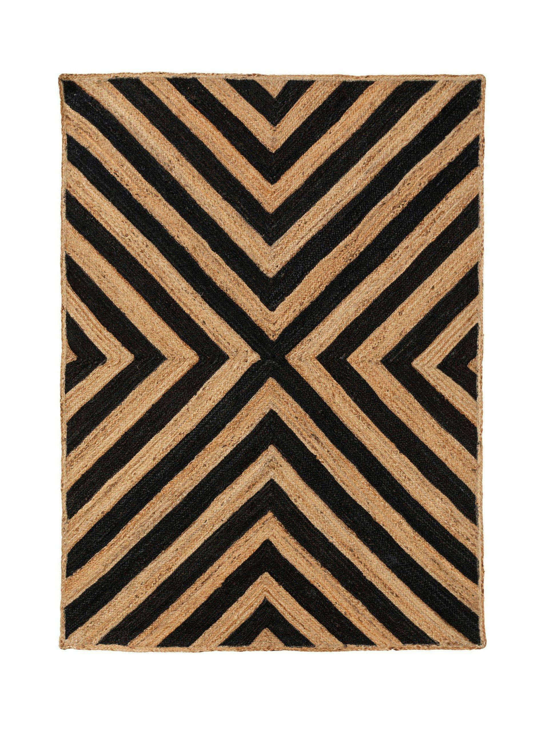 Brown and black jute stripe pattern rug