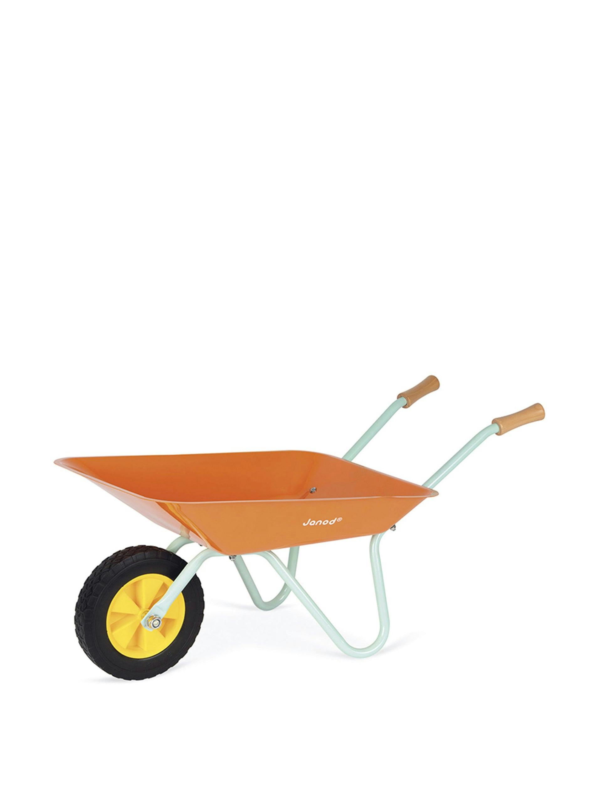 Orange metal wheelbarrow