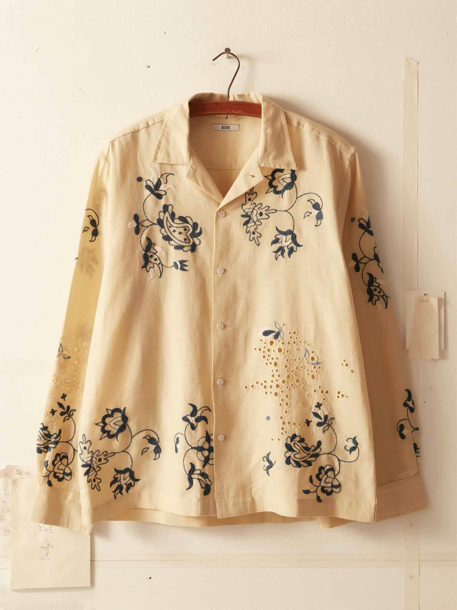Cream long sleeved floral embroidered shirt