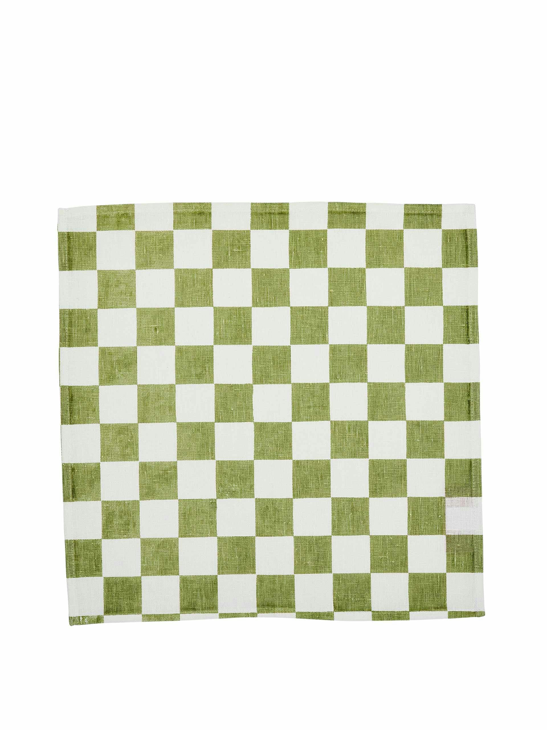 Green and white checkered linen napkin set of 6