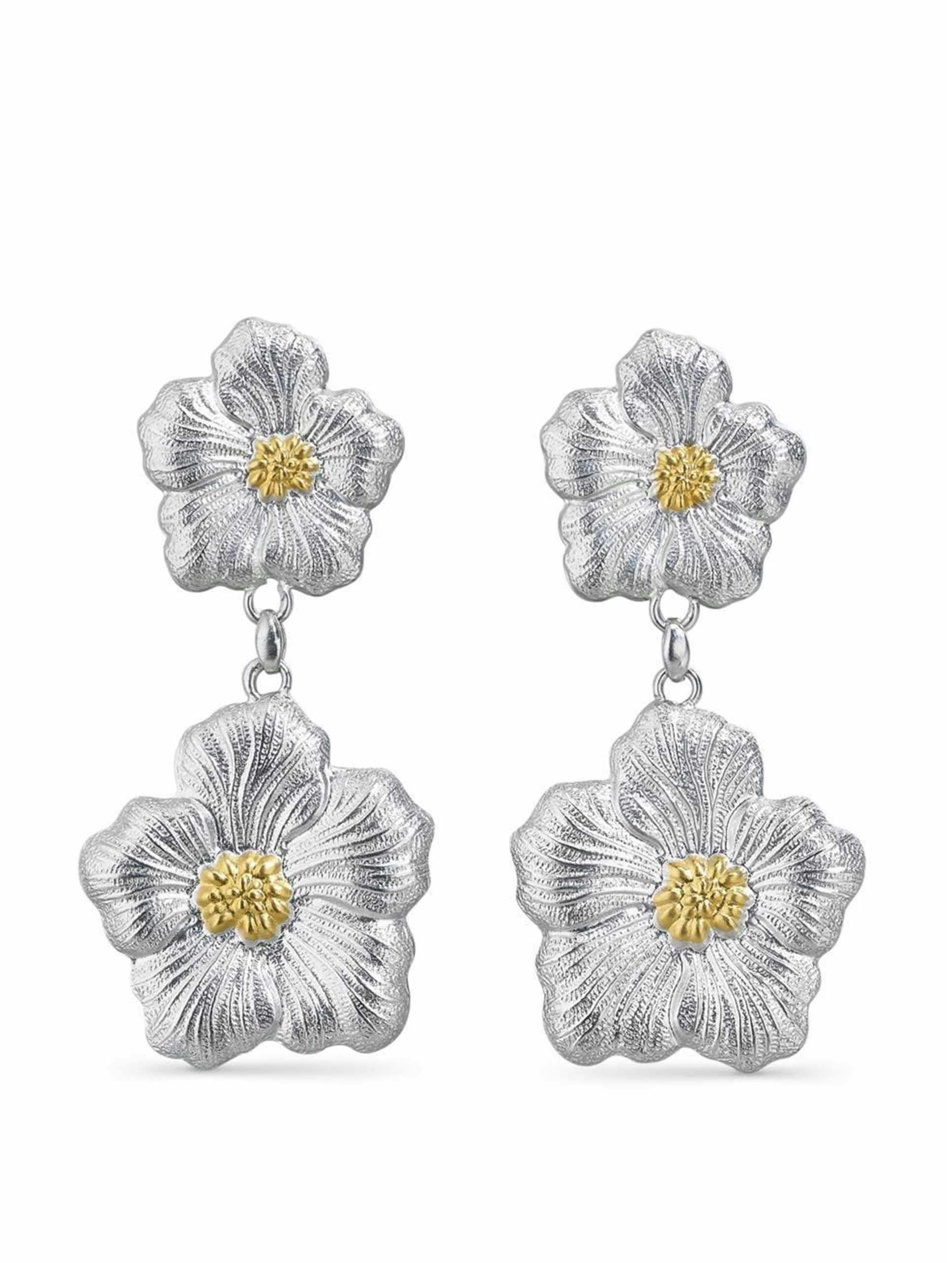 Gold-plated sterling silver flower drop earrings