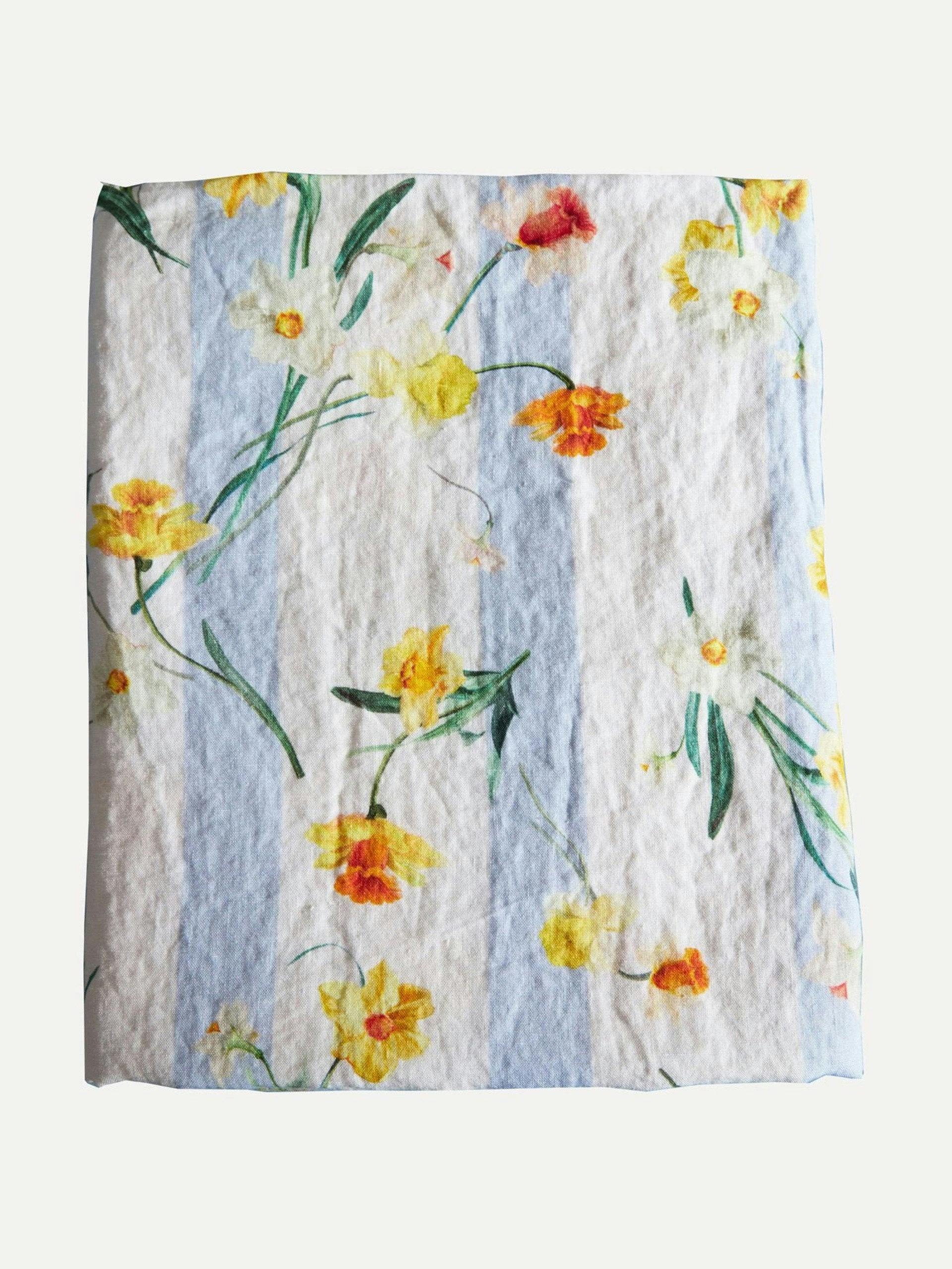 Daffodil stripe linen tablecloth