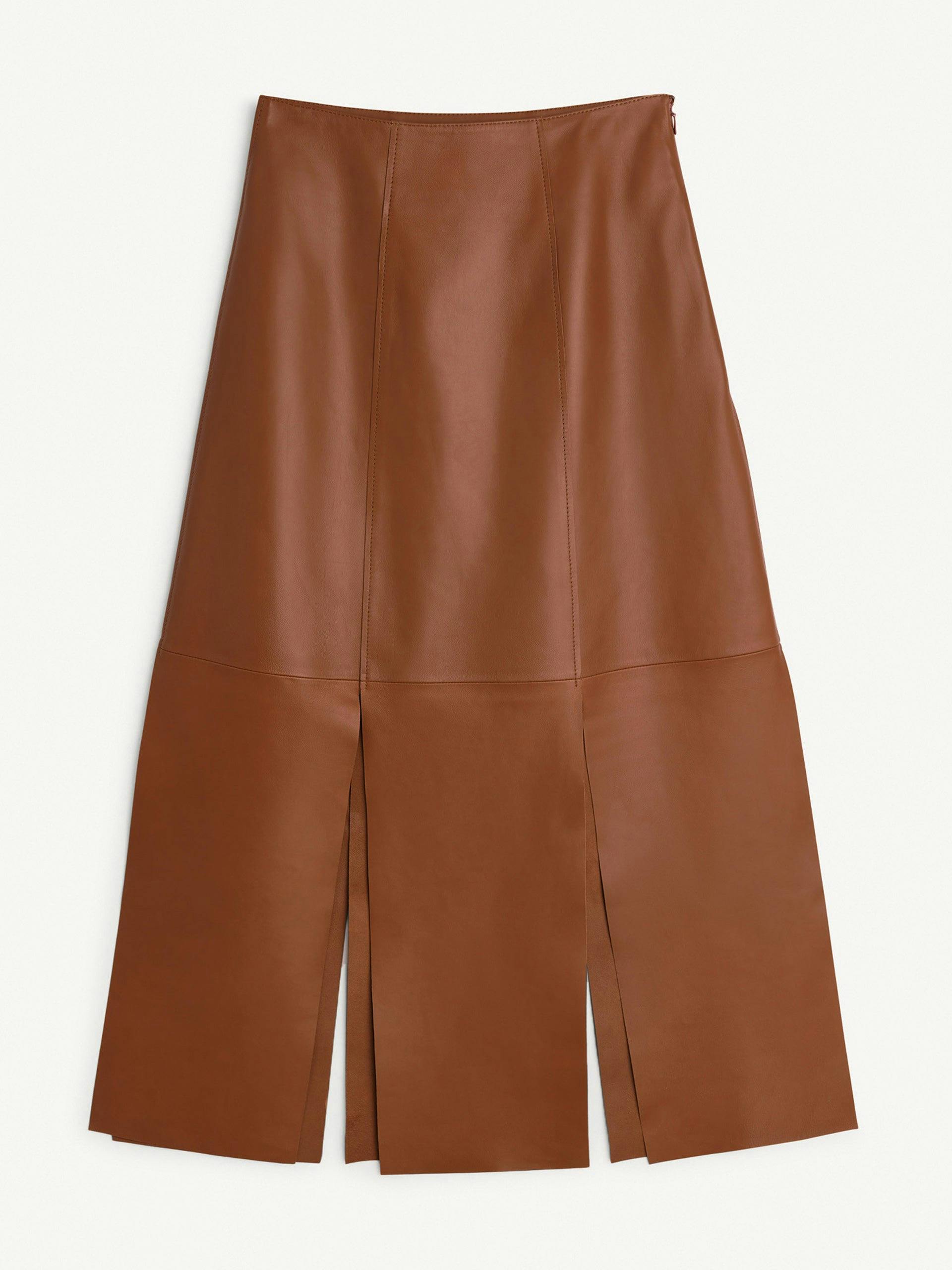 Lunes leather skirt in dark tan