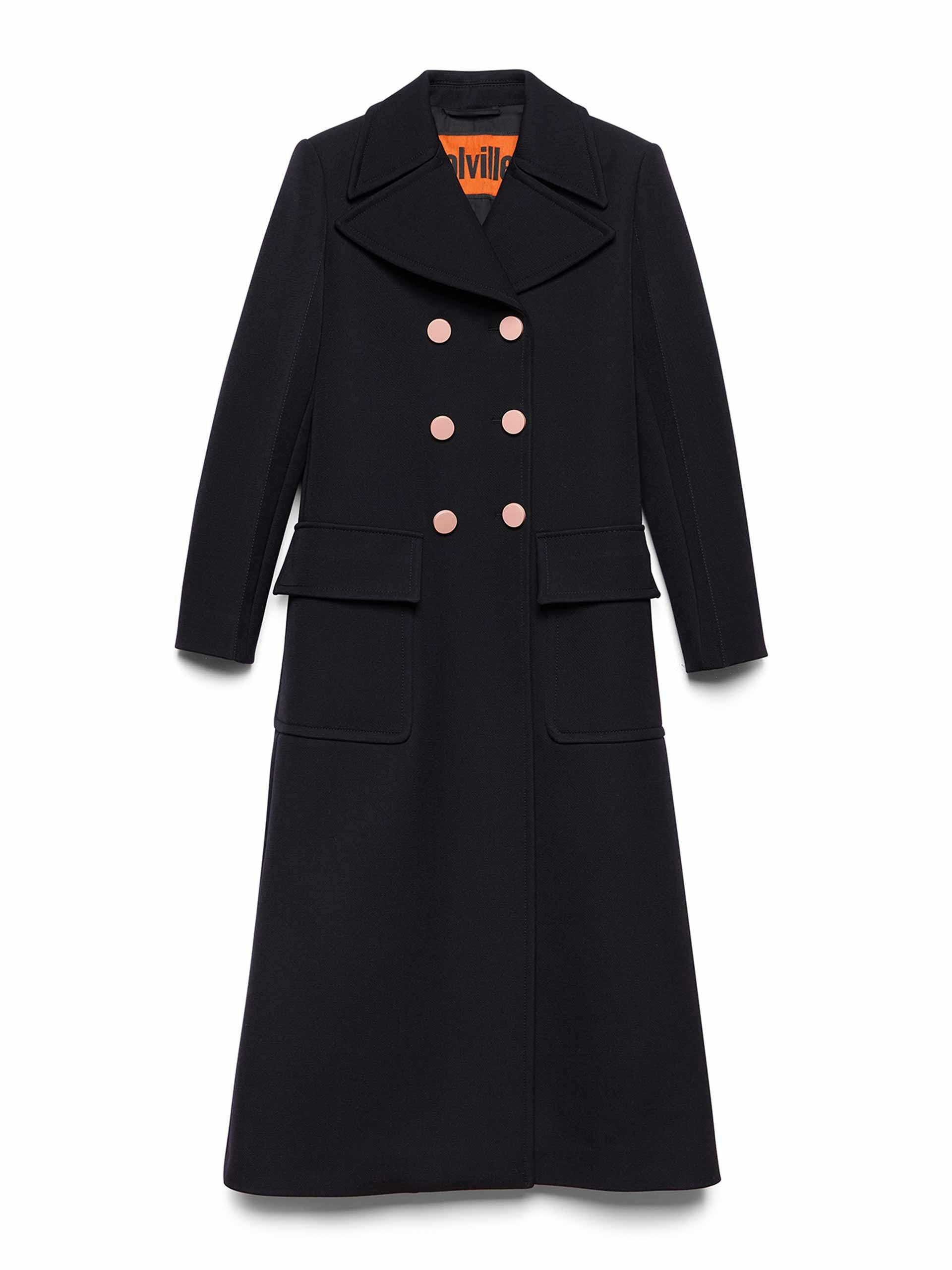 Wool tailored coat with pink buttons