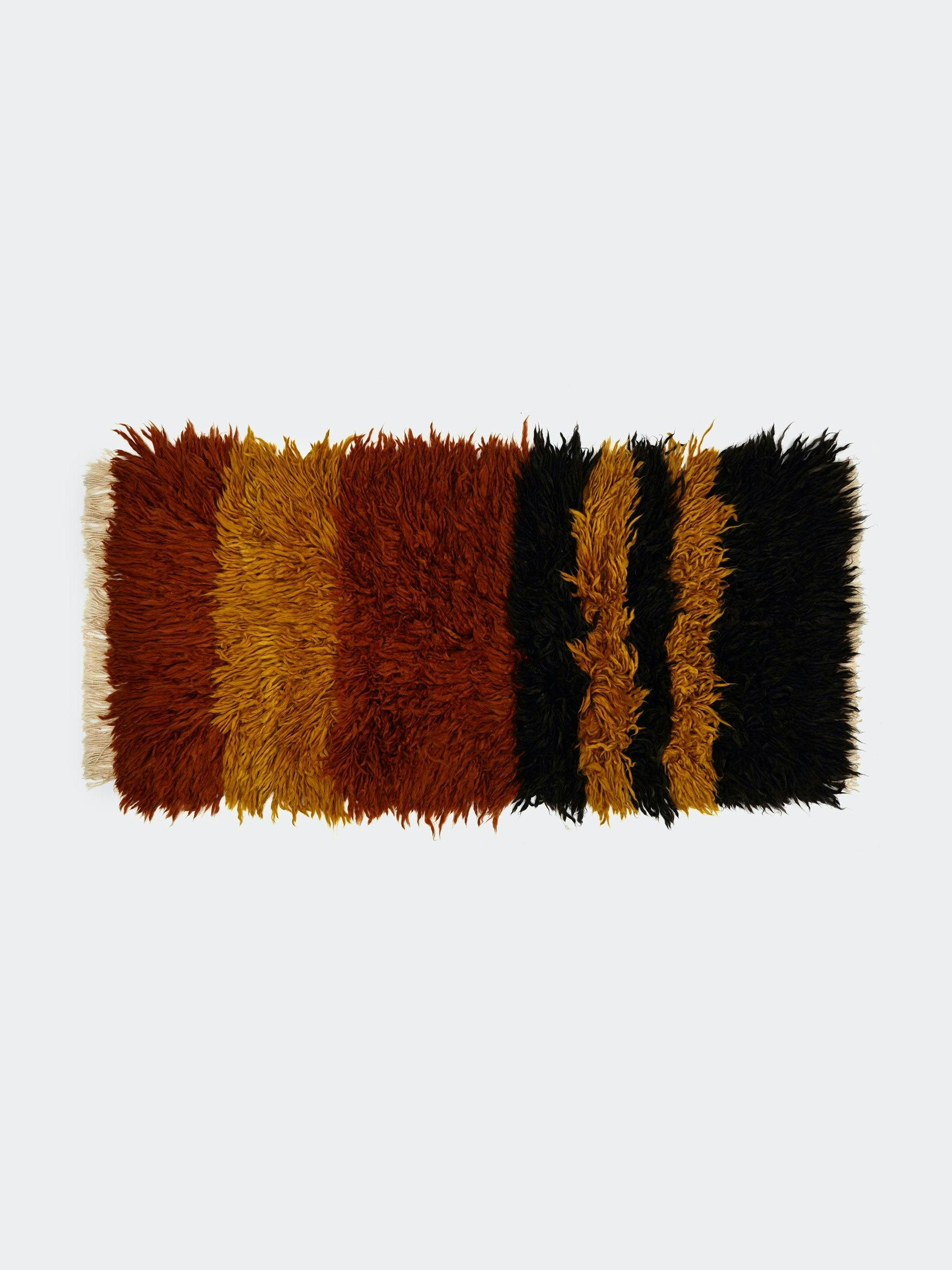 Brown, yellow, red super shaggy rug