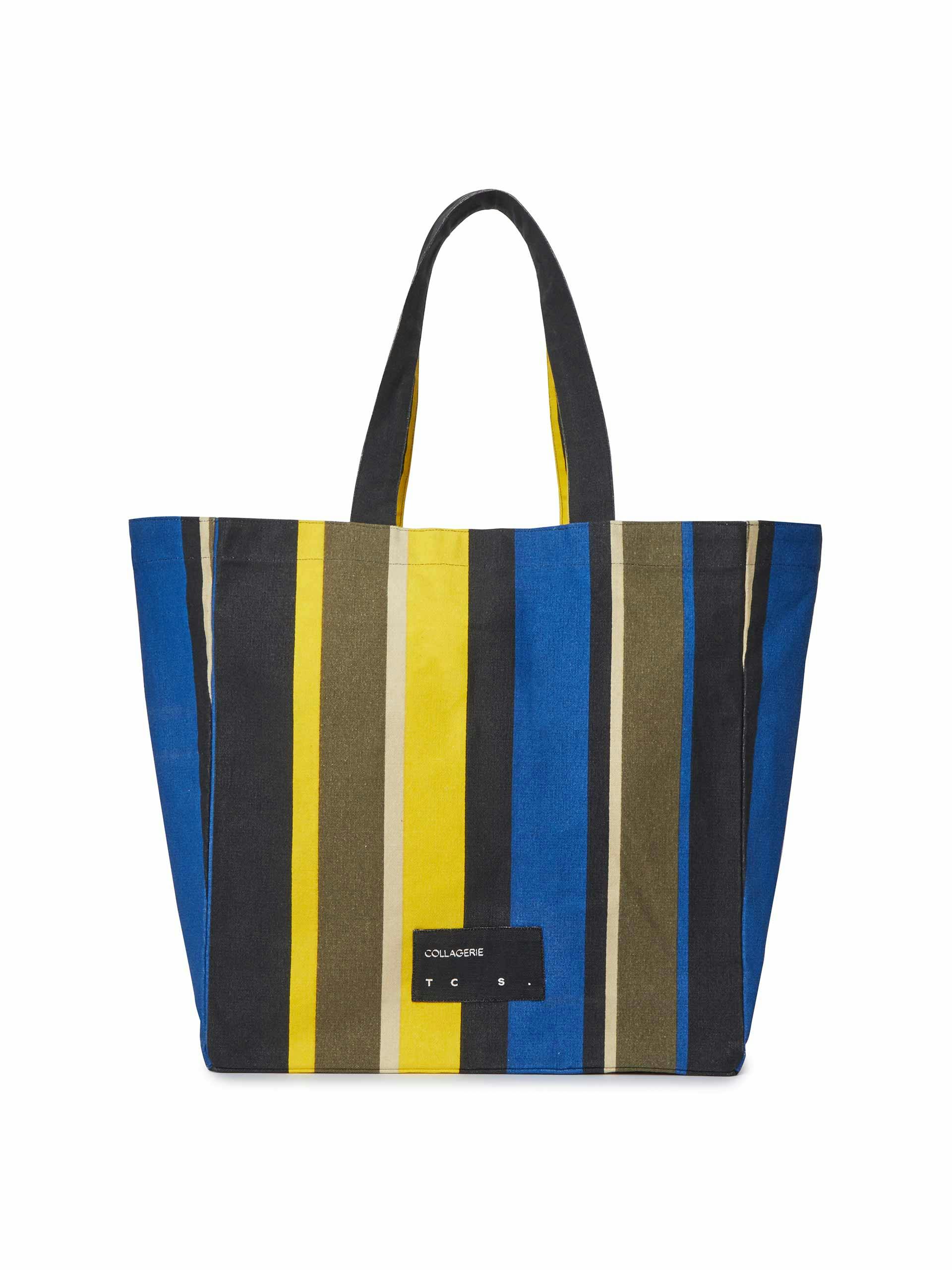 Blue block stripe tote bag