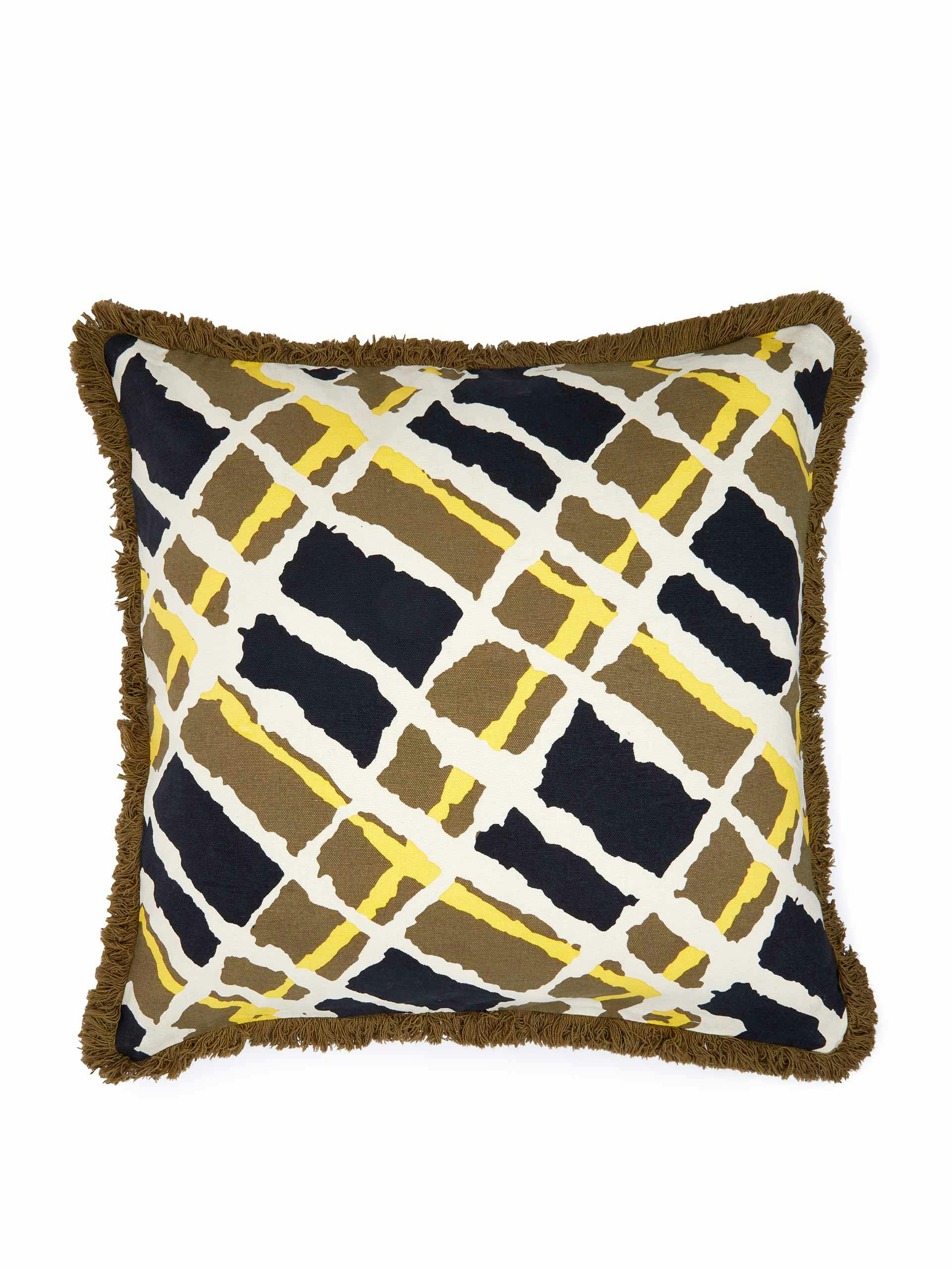 Khaki ink check patterned cushion cover