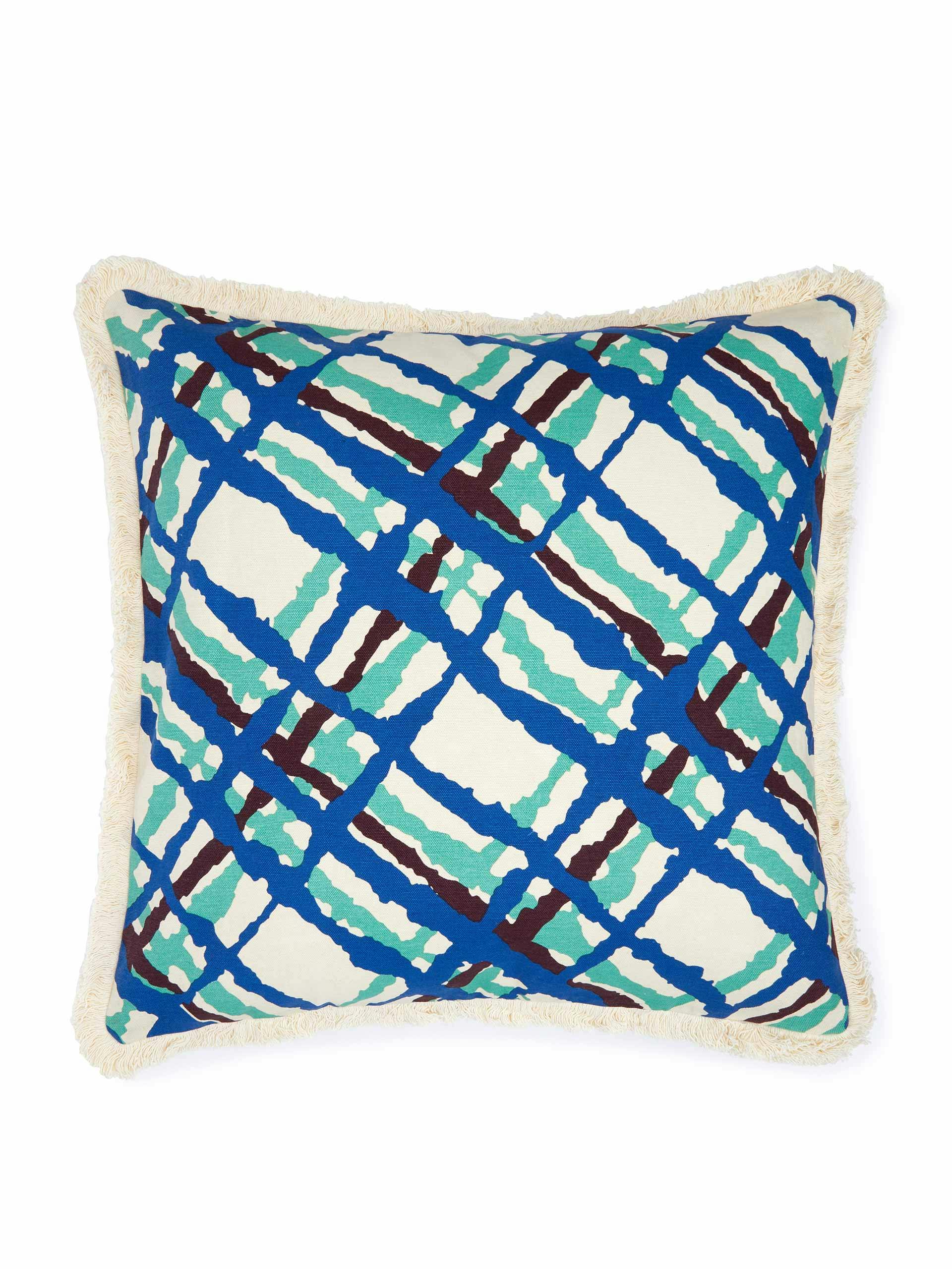 Jade ink check patterned cushion cover