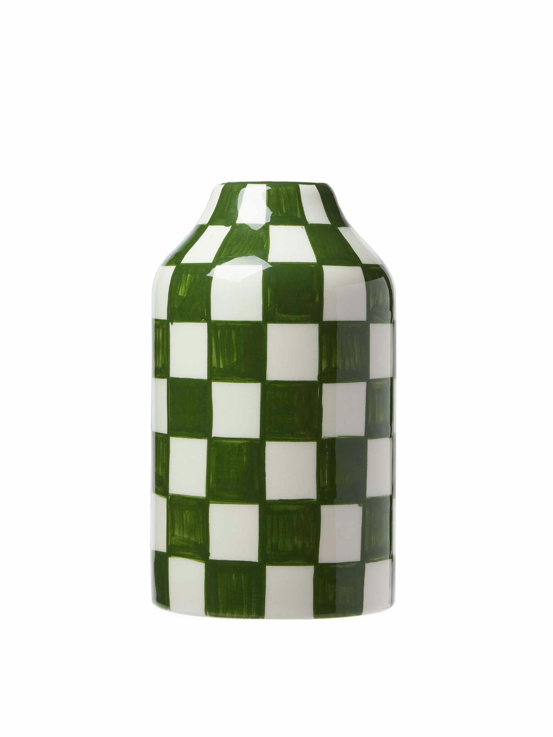 Green and white chequered vase