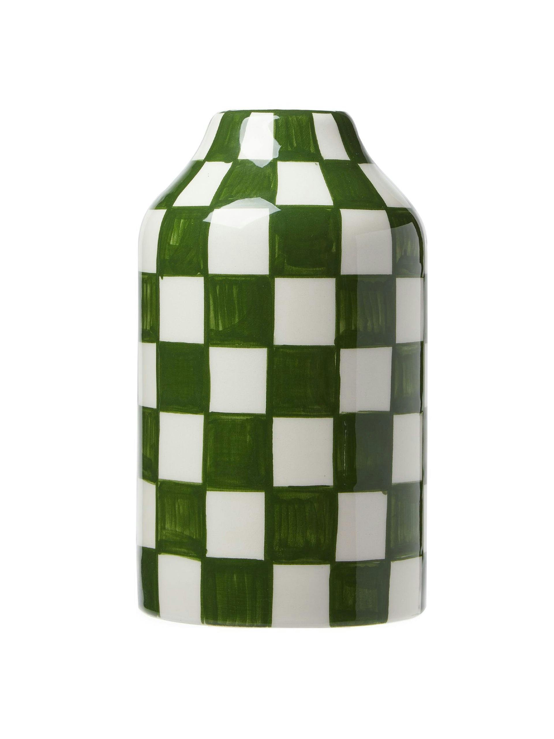 Green and white checked vase