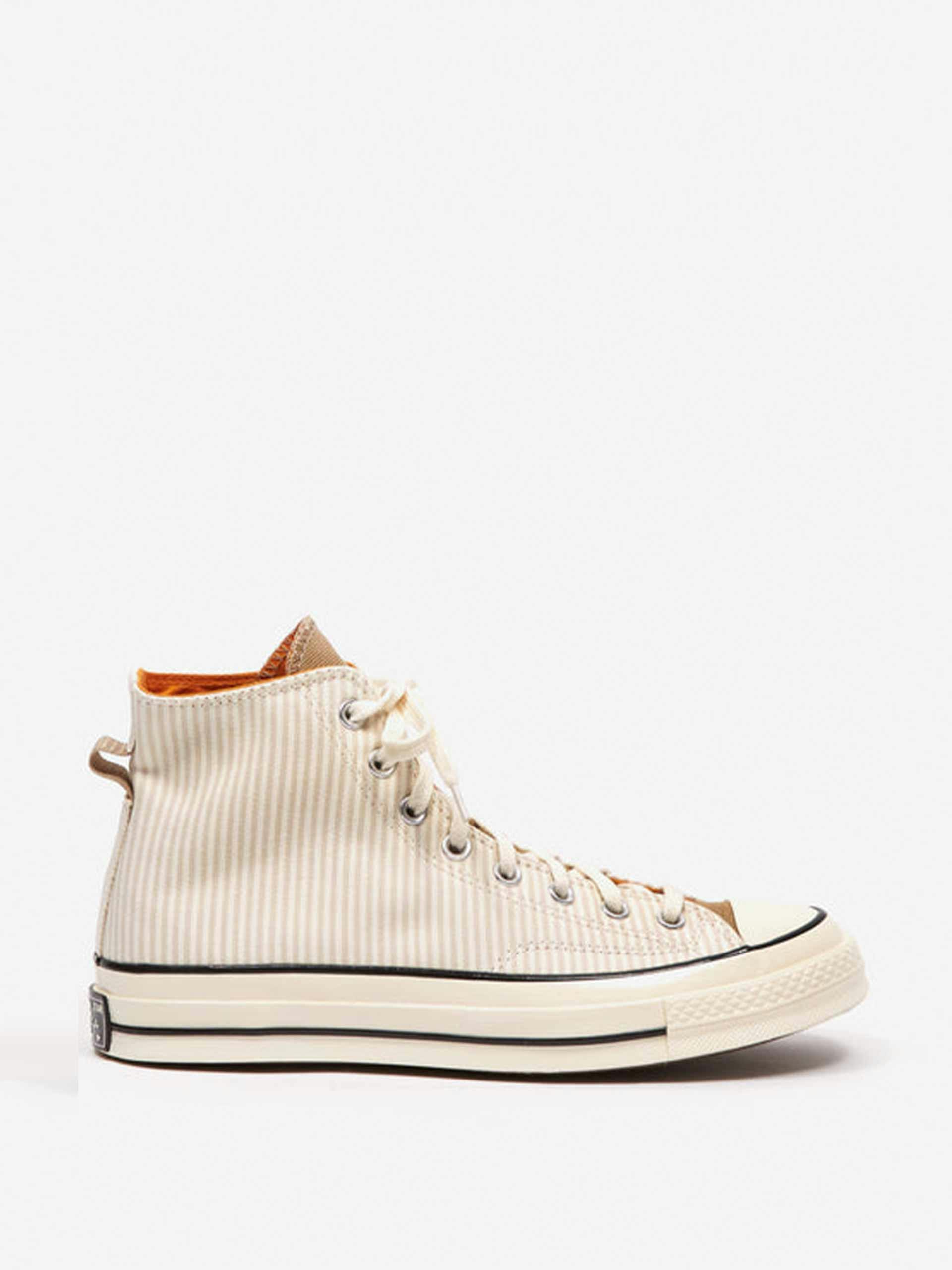 Natural and white striped high top trainers