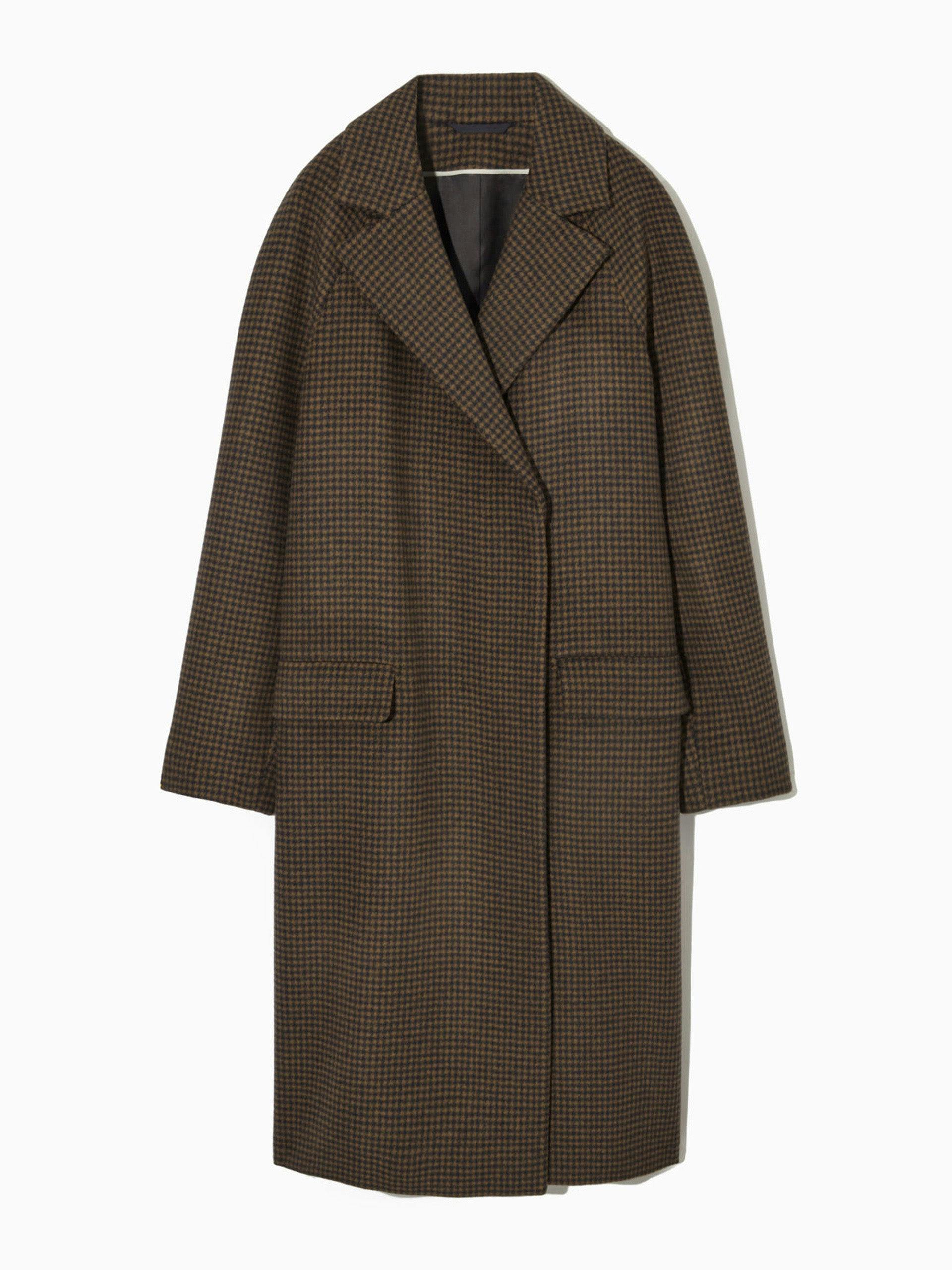 Brown houndstooth wool-blend coat