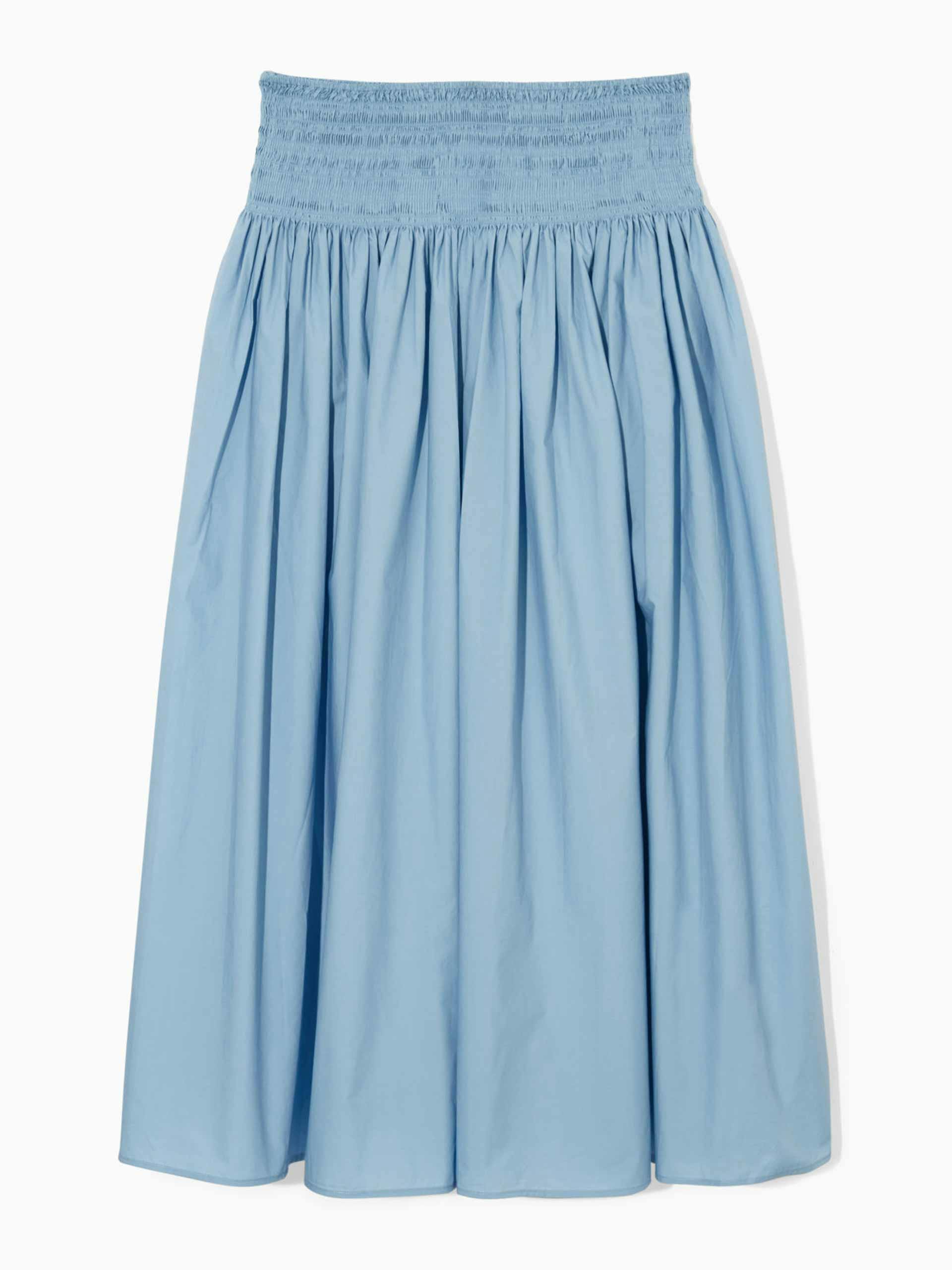 Blue smocked midi skirt