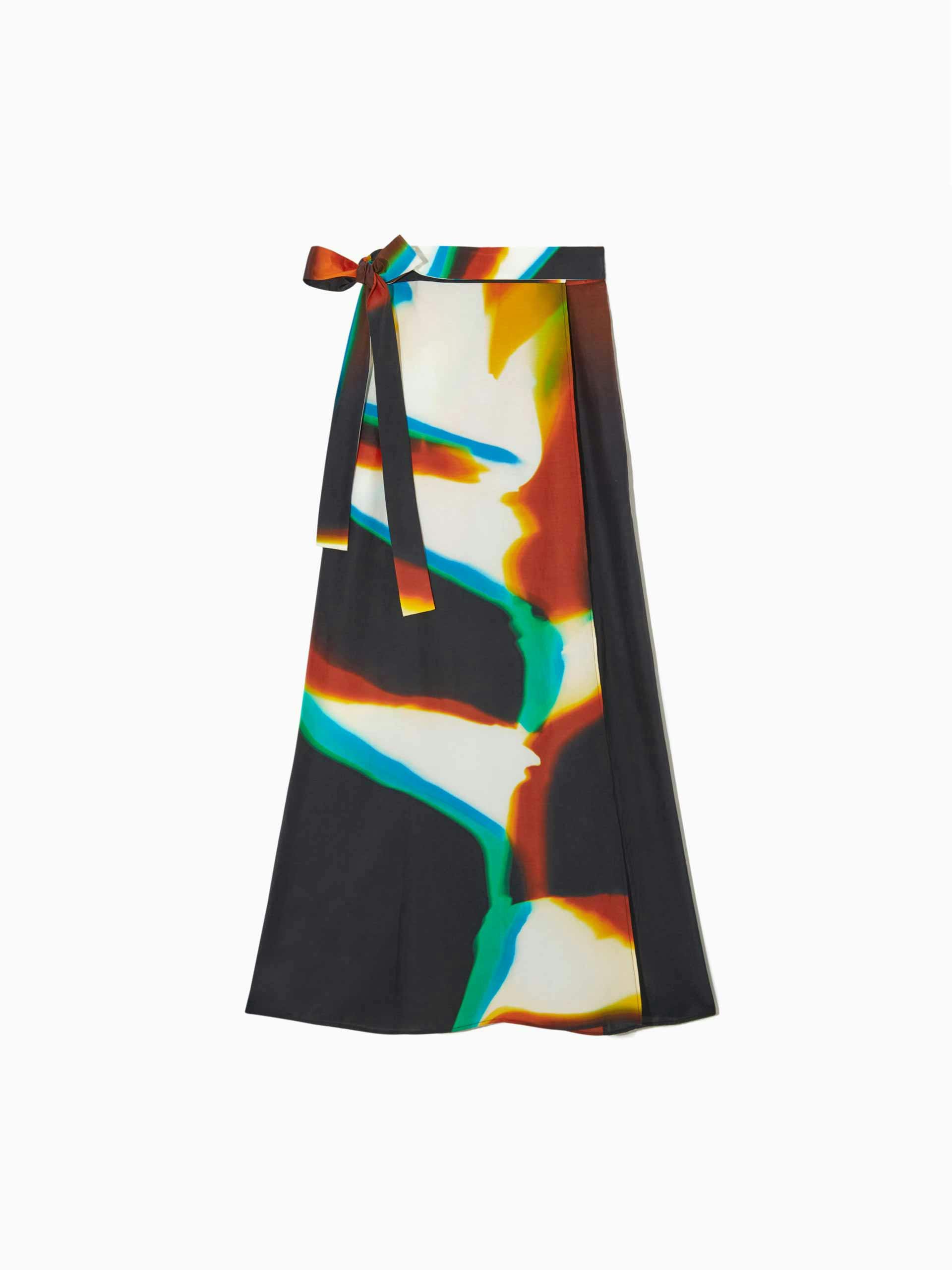 Printed silk blend maxi wrap skirt