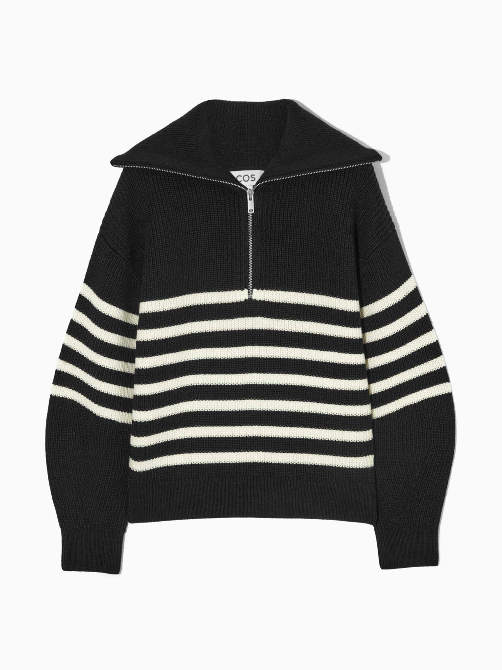 Striped wool and cotton zip-up jumper
