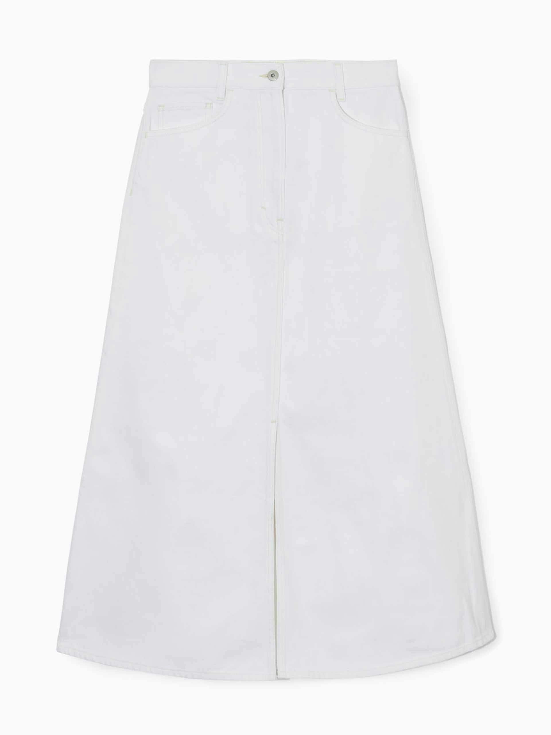 white denim midi skirt