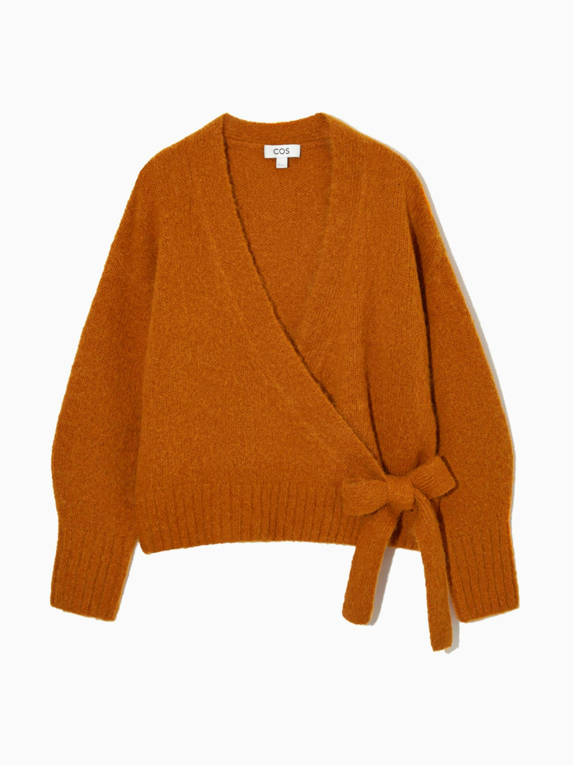 Burnt orange wrap-over wool-blend cardigan