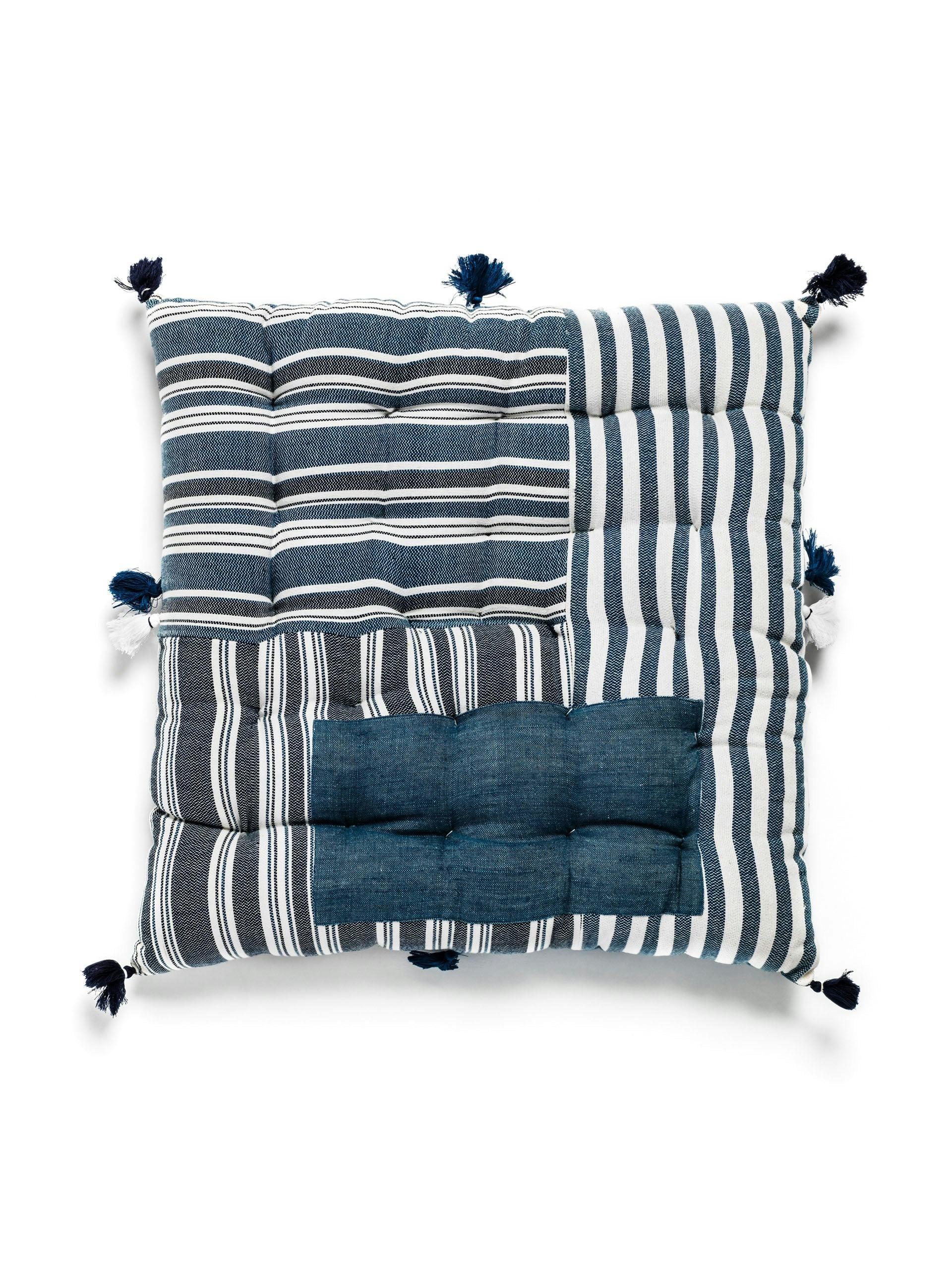 Handwoven patchwork stripe cushion