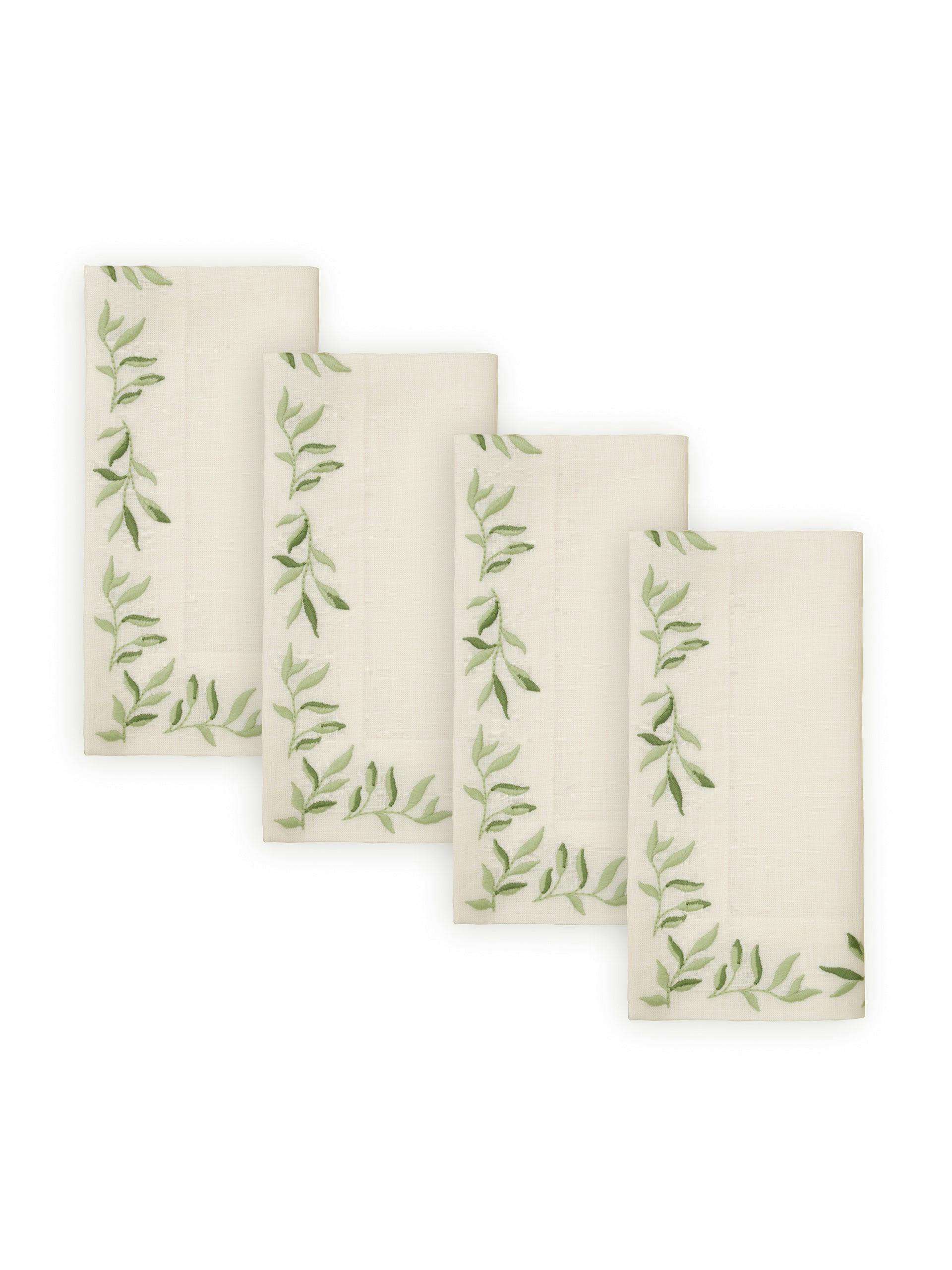 Green foliage embroidered napkins (Set of 4)