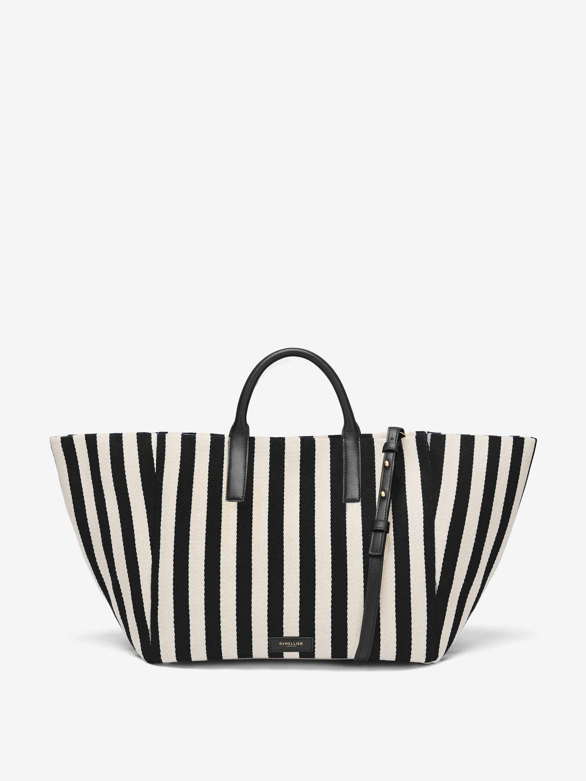 Black striped cotton-canvas tote bag