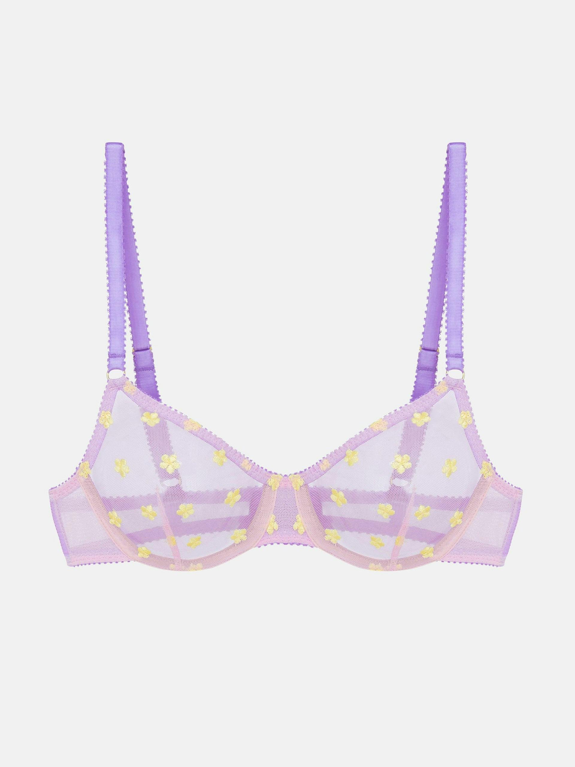 Purple embroidered mesh bra