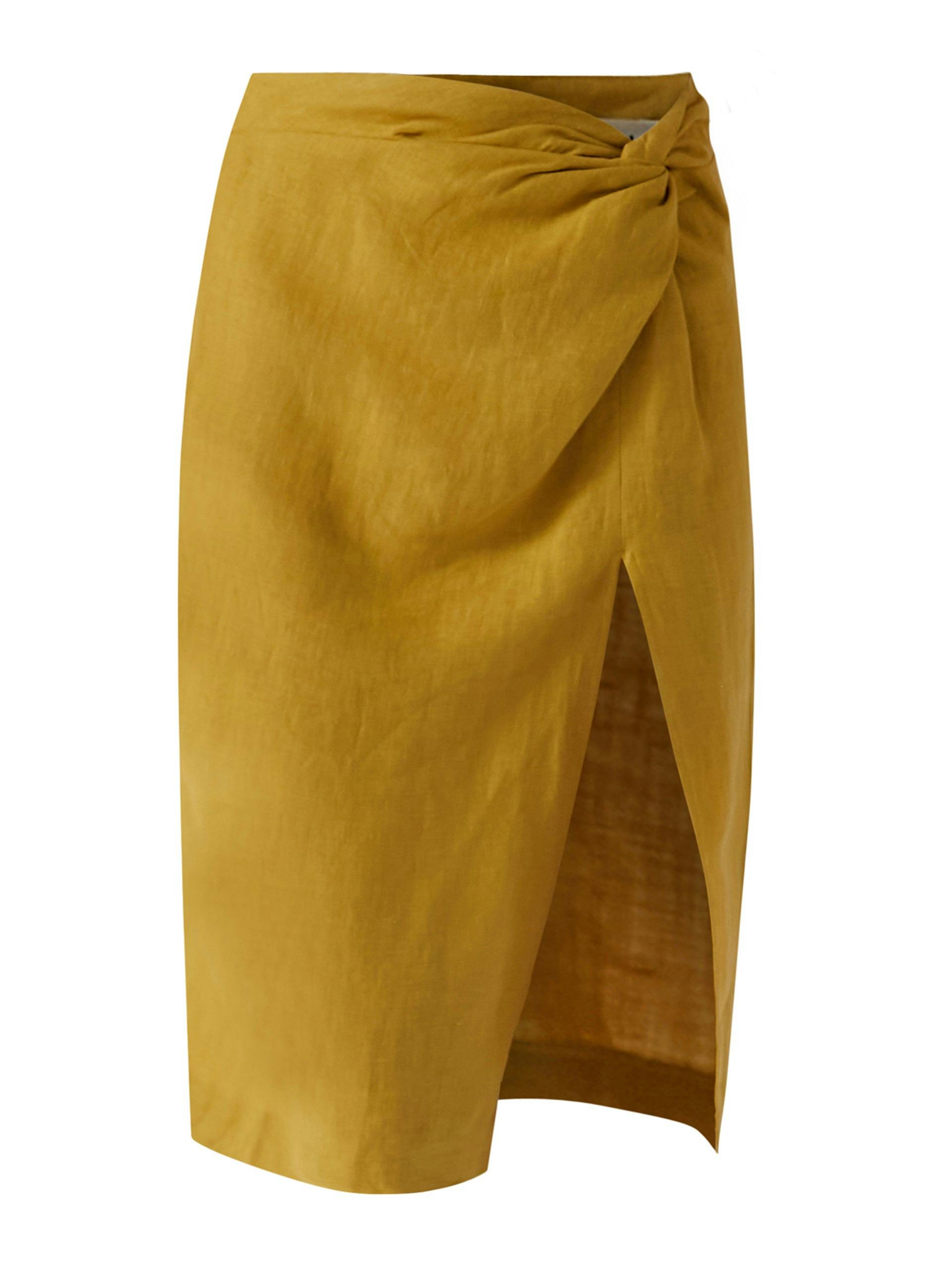 Gaby yellow linen midi skirt