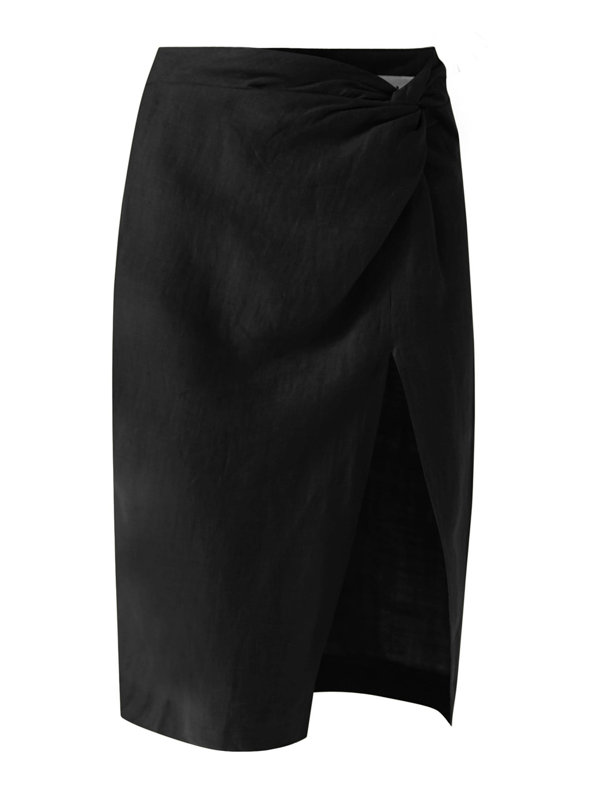 Gaby black linen midi skirt